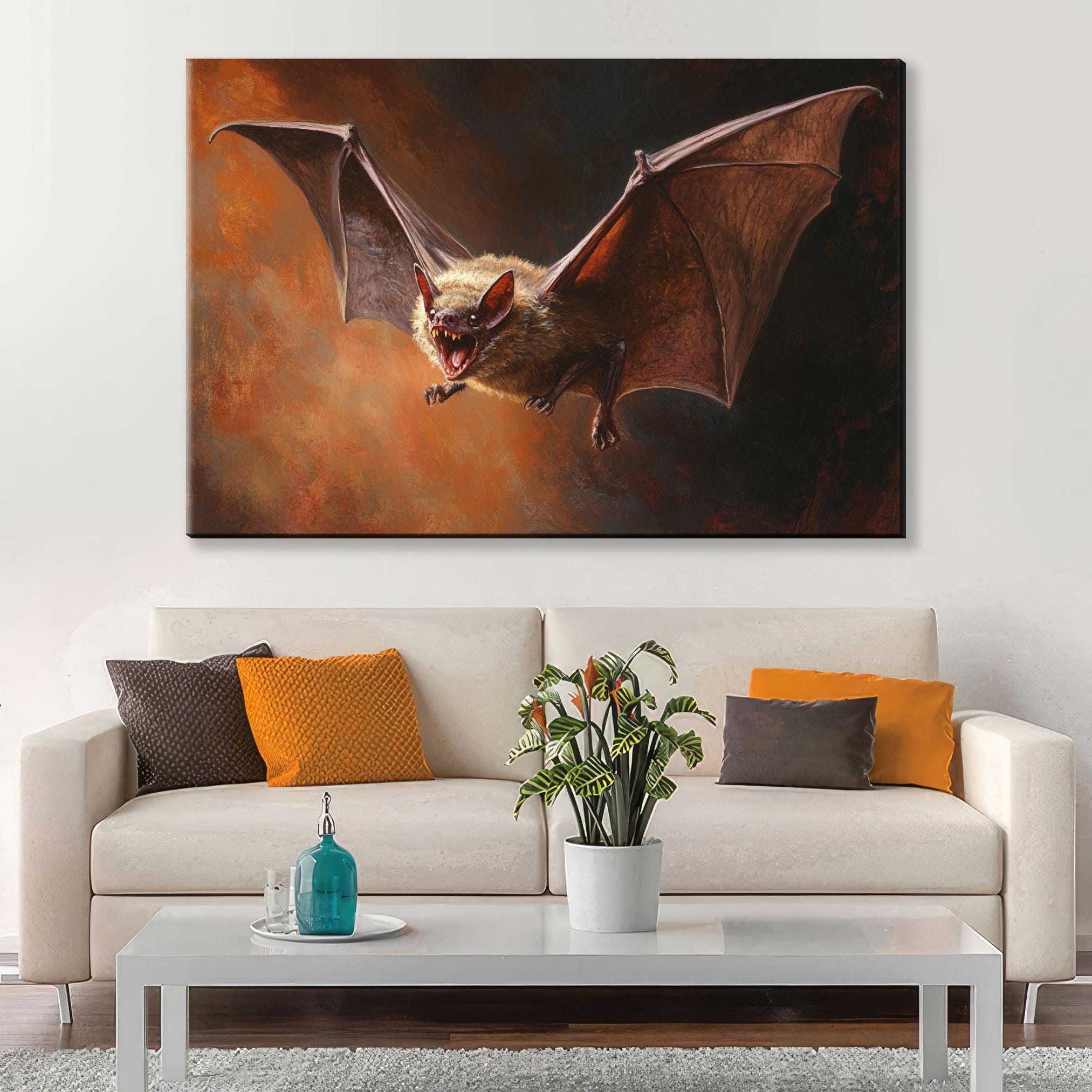 Flying Bat Canvas | Dark Academia Art - Extra Large Framed Wall Art, Ready to Hang