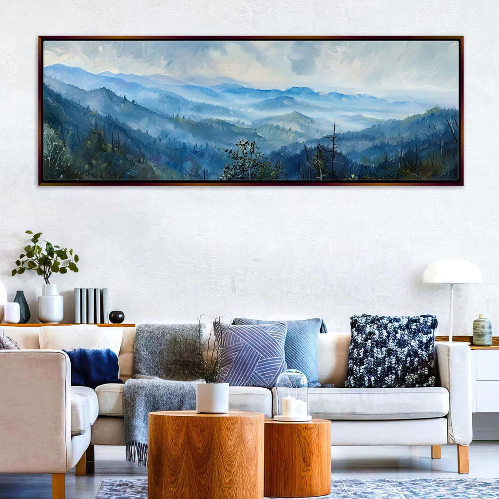 Smoky Mountains Wall Art - Panoramic Framed Canvas, Ready to Hang, Extra Large Landscape Print