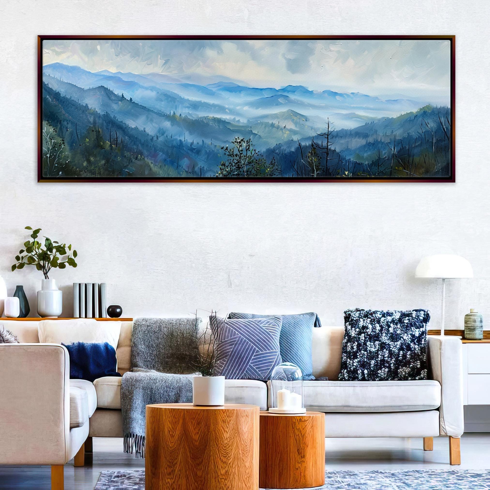 Smoky Mountains Wall Art - Panoramic Framed Canvas, Ready to Hang, Extra Large Landscape Print