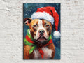 Christmas Pitbull Painting | Santa Hat Dog Art, Giclee Artist Print, Holiday Pet Artwork Canvas