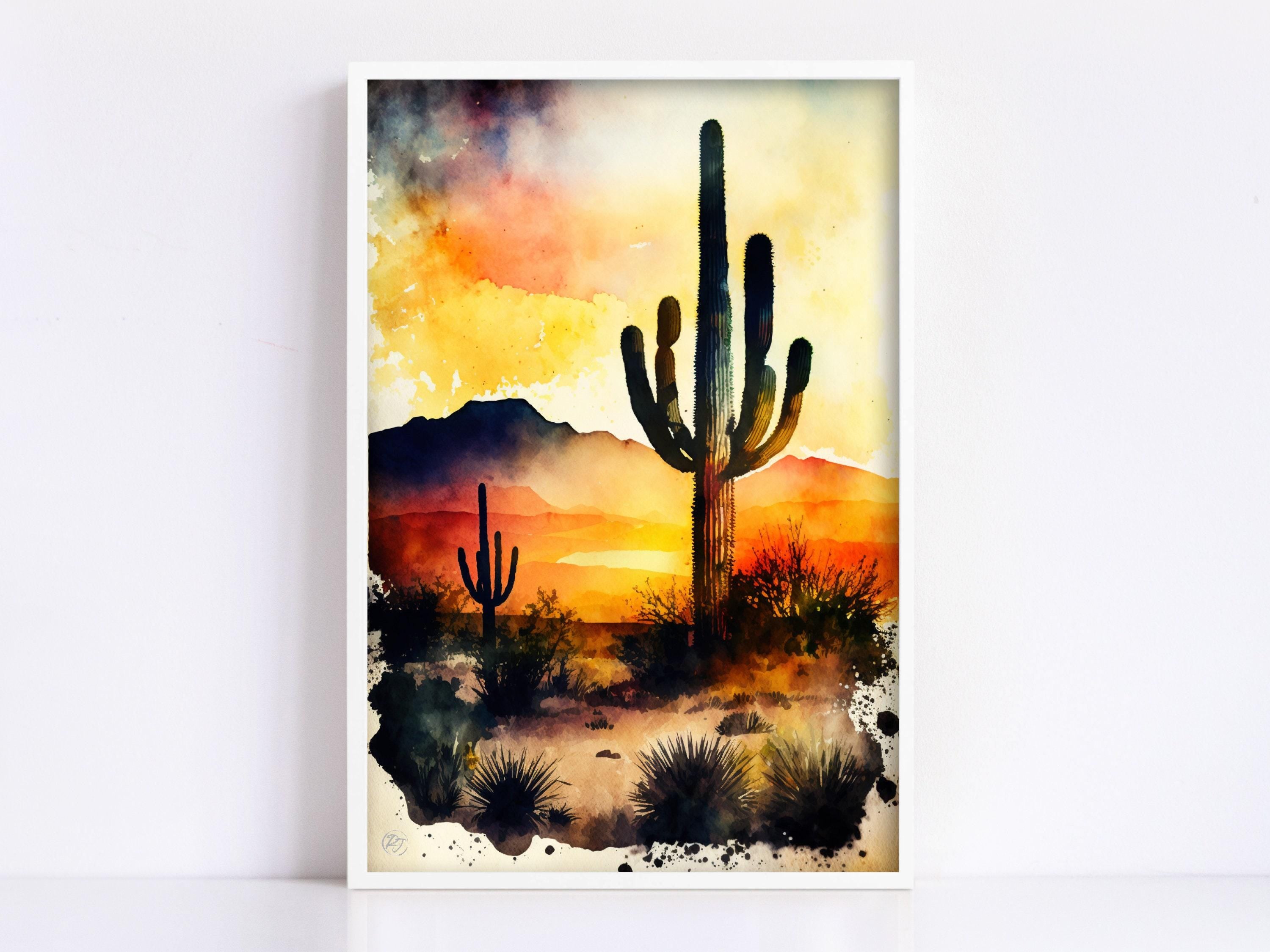 Southwestern Horizon: Watercolor Desert Print, Giclee Print on Canvas, Artist Paper, Watercolor Paper, Available in Extra Large Sizes