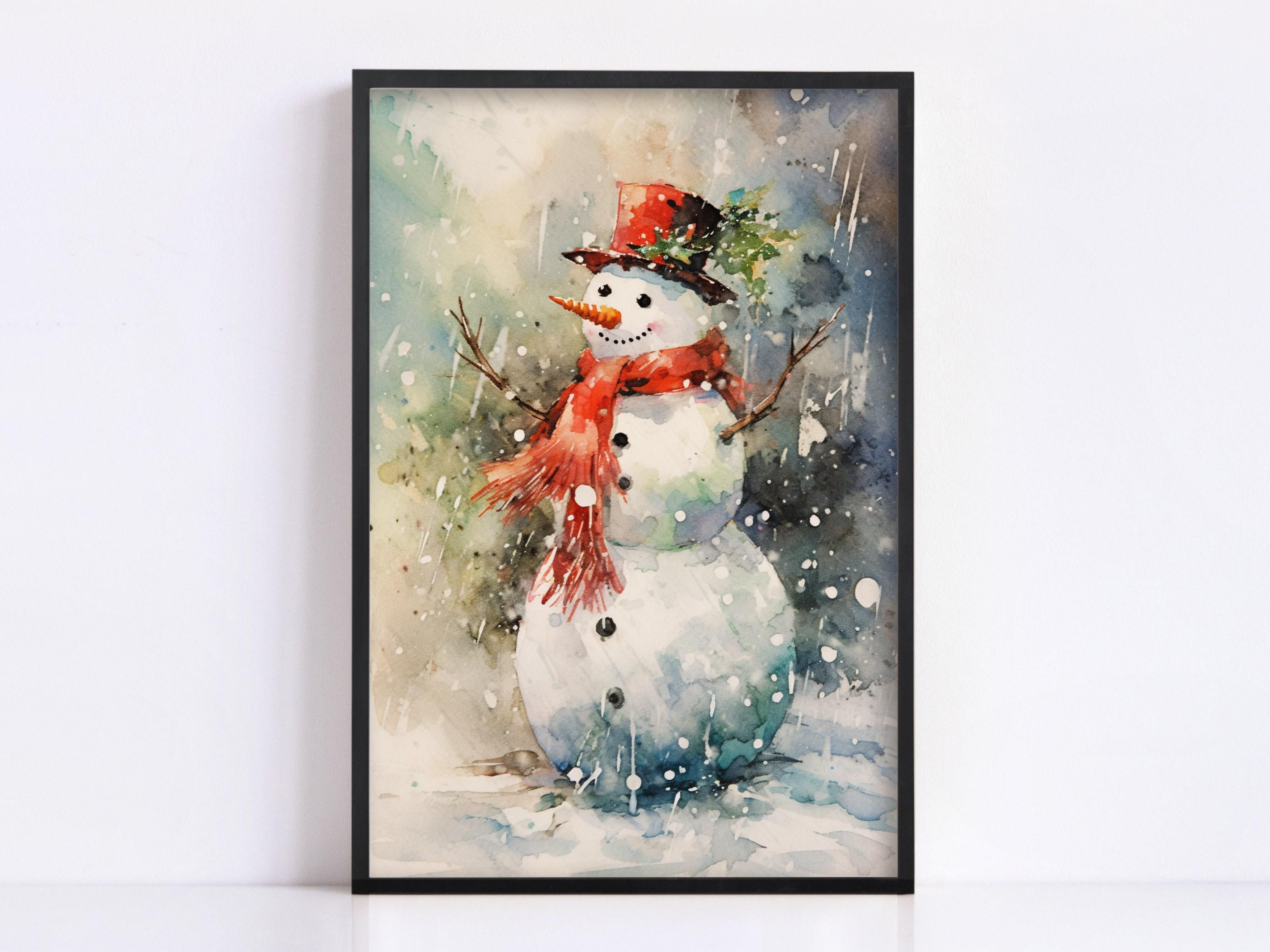 Watercolor Frosty the Snowman - Winter Wonderland Wall Art, Print on Canvas, Artist Paper, Watercolor Paper, Available in Extra Large Sizes