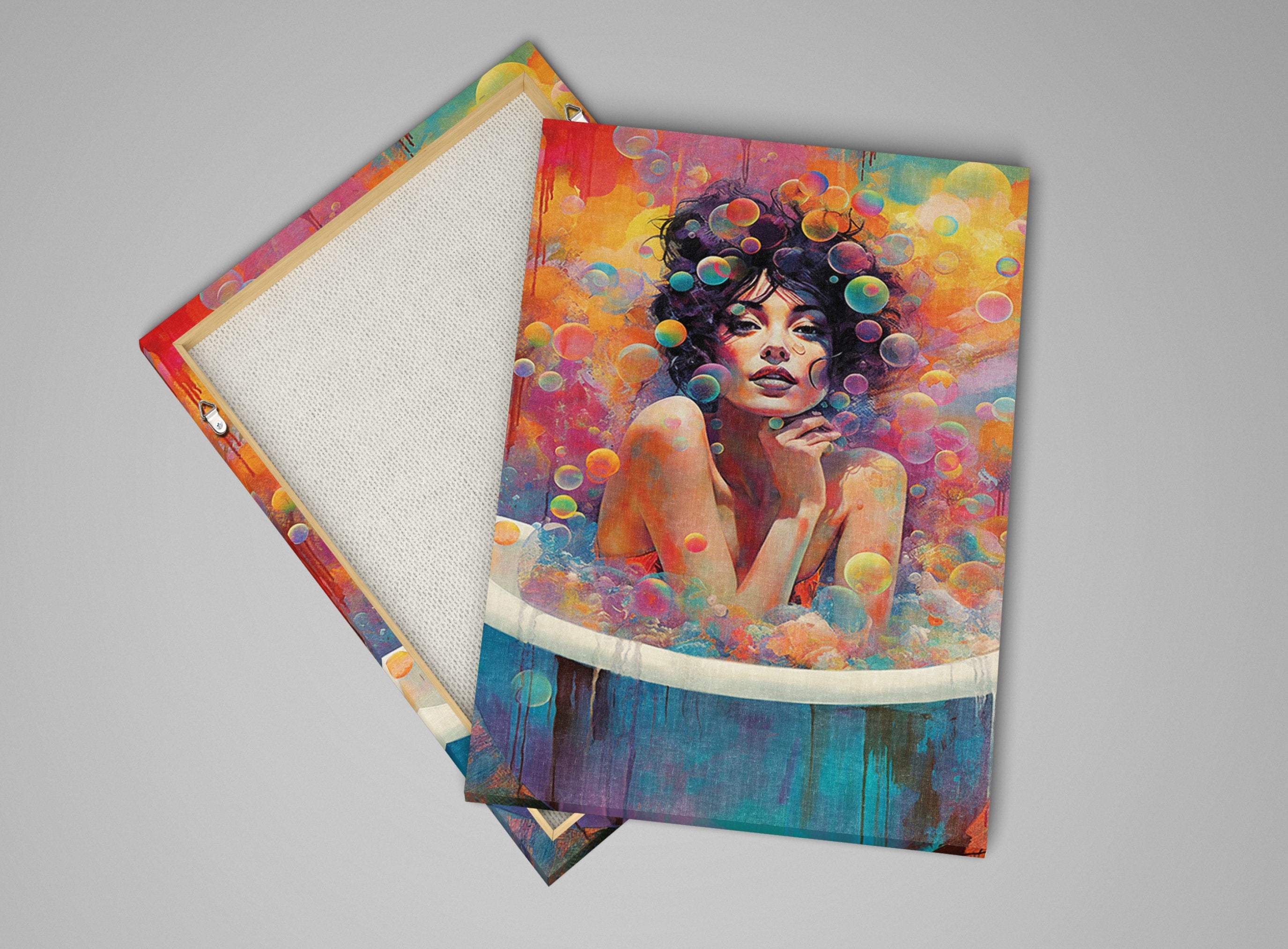 Bubble Bath Wall Art - Feminine Canvas Print | Large Colorful Elegant Art