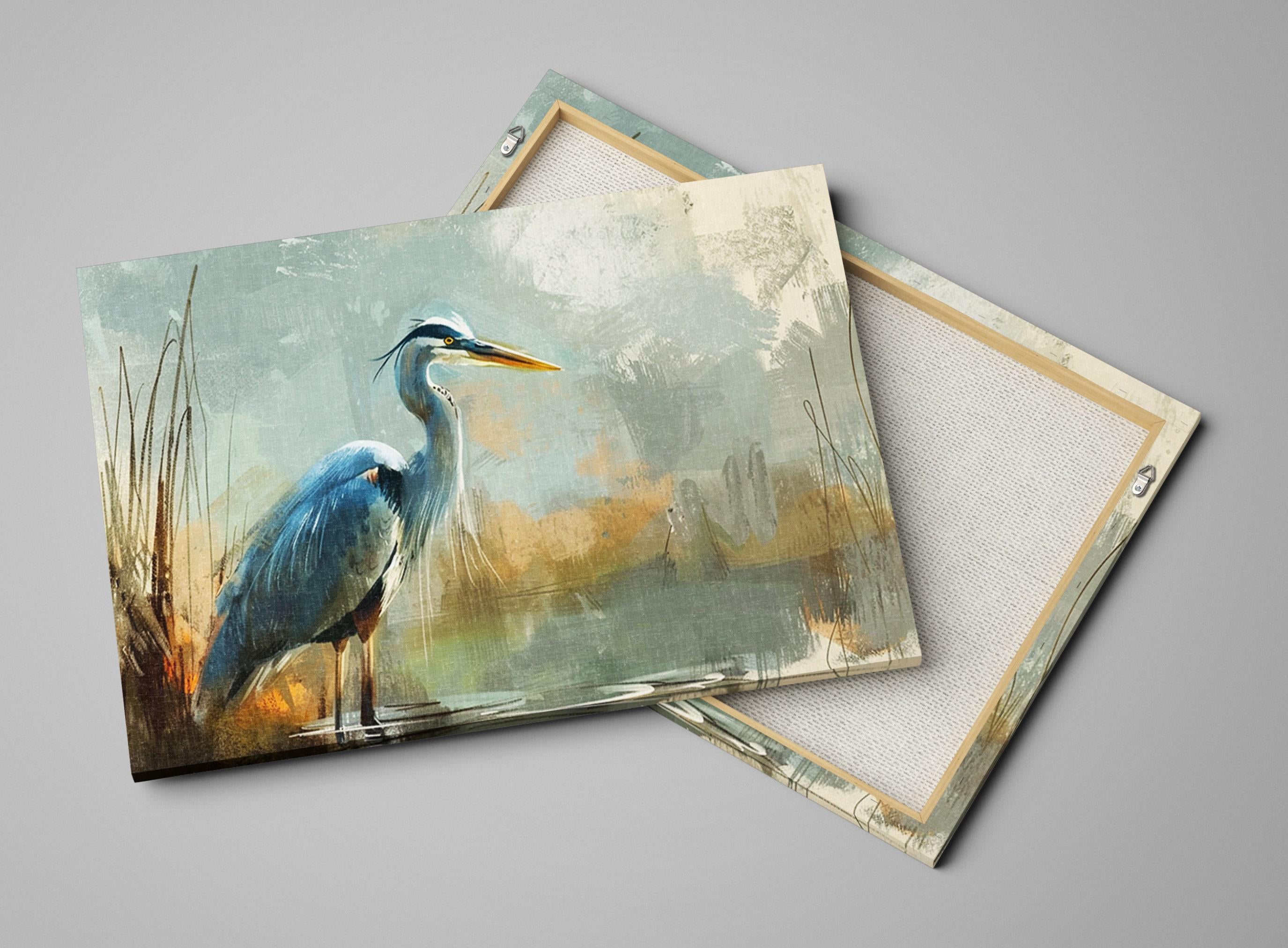 Blue Heron Canvas - Large Gallery Wrapped Canvas Art | Wetland Wildlife Wall Art