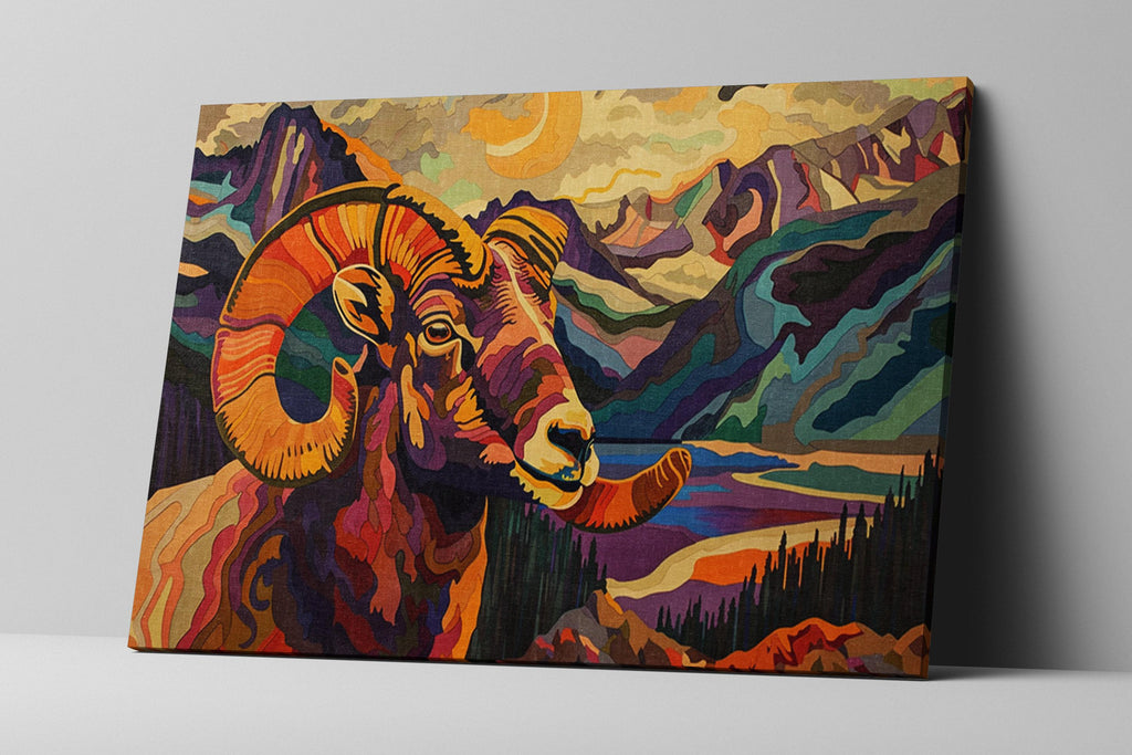 Bighorn Sheep Canvas – Vibrant Canyon Sunset Art | Gallery Wrapped, Ready to Hang