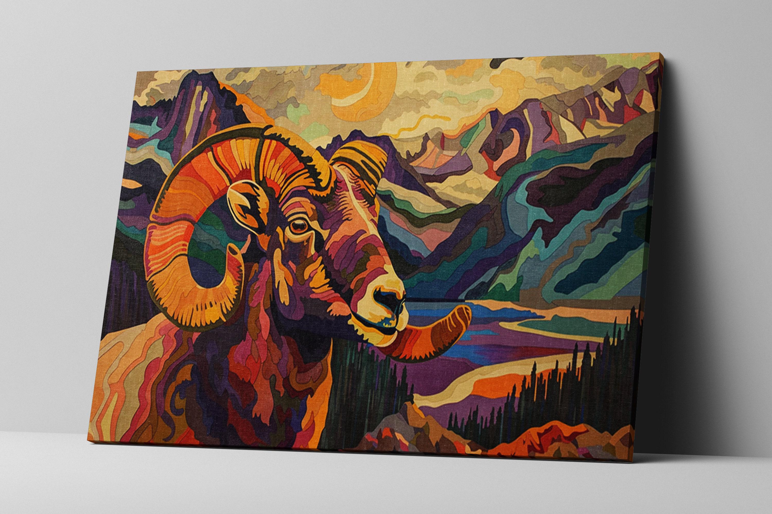 Bighorn Sheep Canvas – Vibrant Canyon Sunset Art | Gallery Wrapped, Ready to Hang