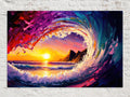 Ocean Wave Canvas Print - Hawaii Surfer Art | Big Wave Art Print, Vibrant Sunset Colors