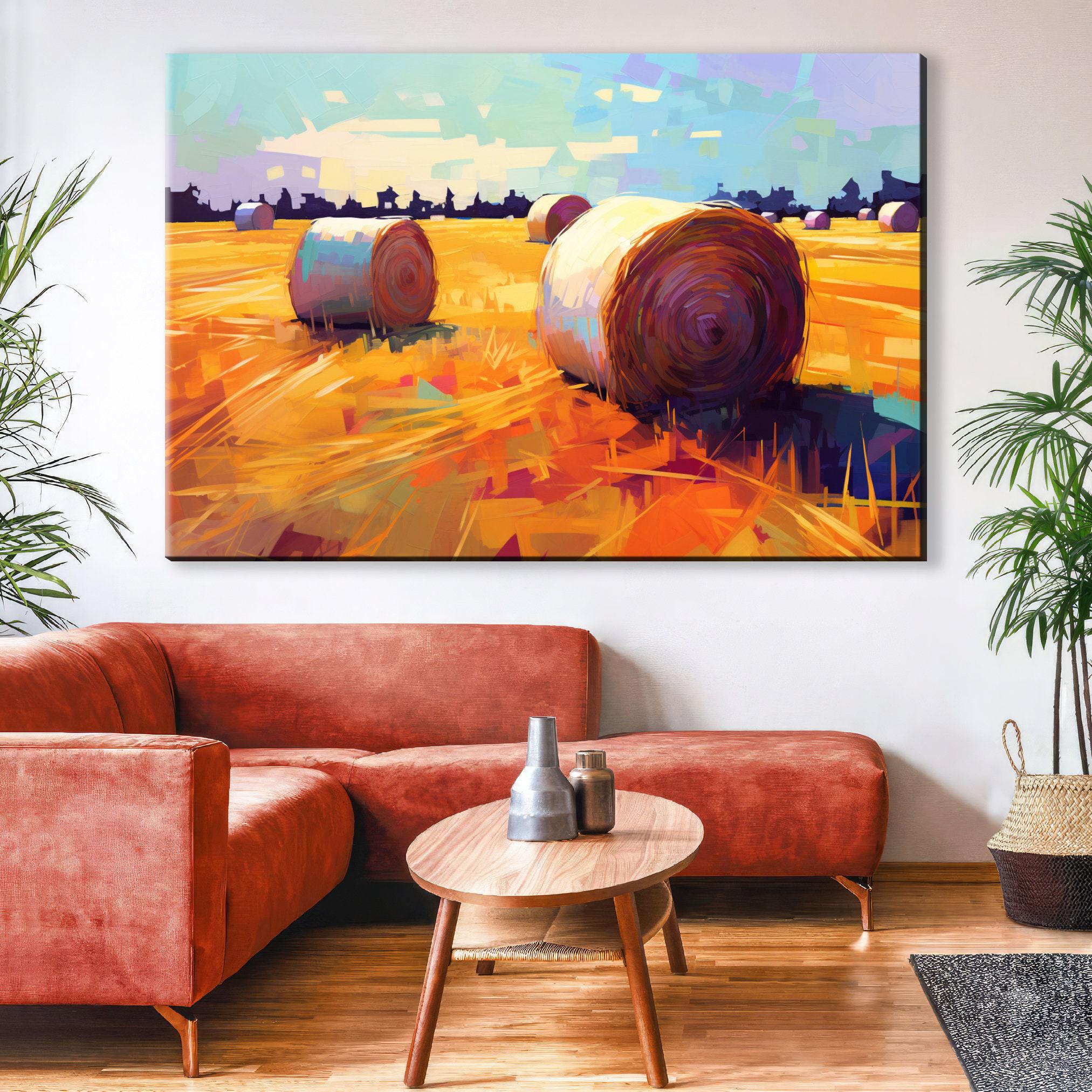 Farmhouse Canvas Art - Rustic Wall Decor | Large Farm Field Painting on Gallery Wrapped Canvas