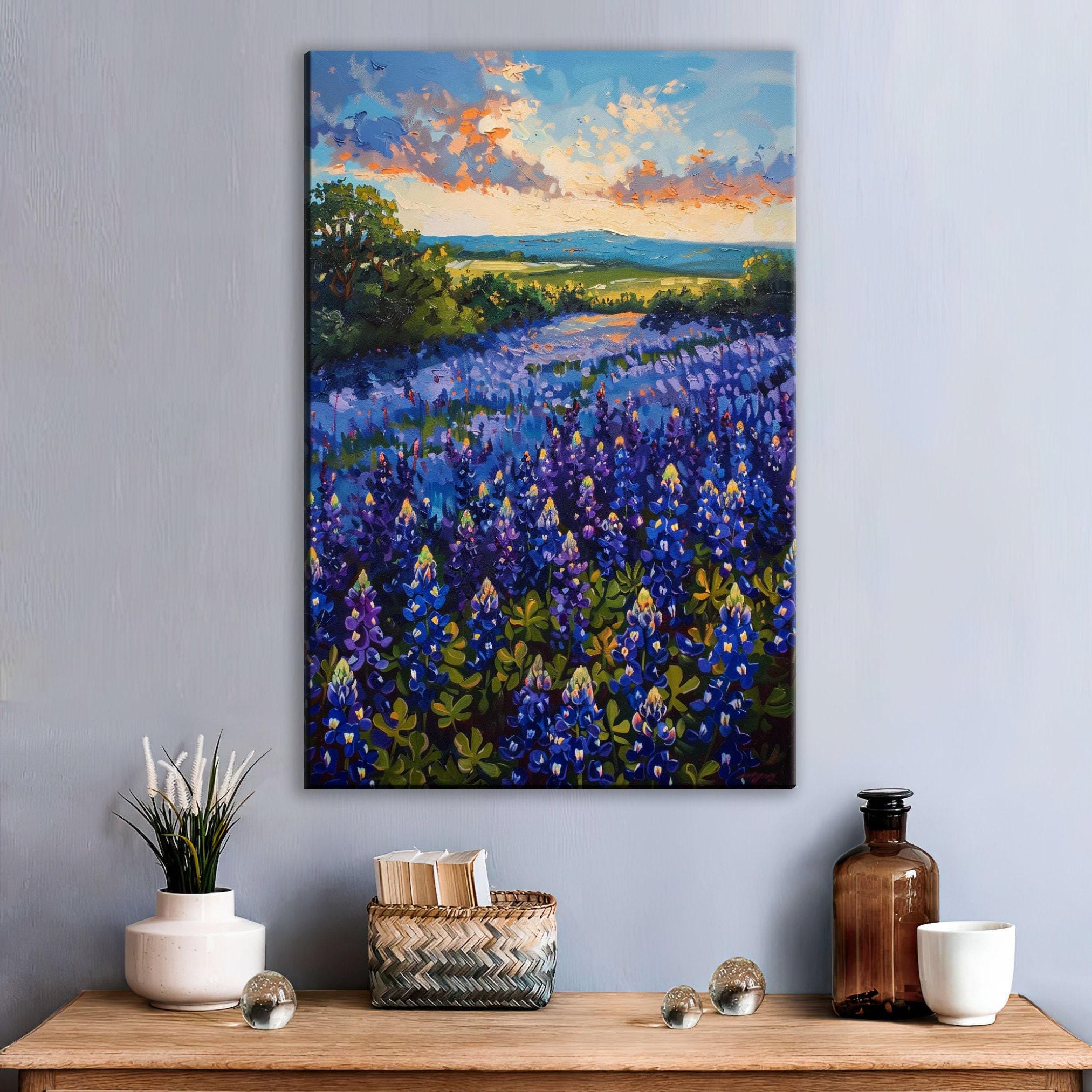 Texas Bluebonnet Painting - Large Canvas Art | Gallery Wrapped Canvas, UV Coated Print