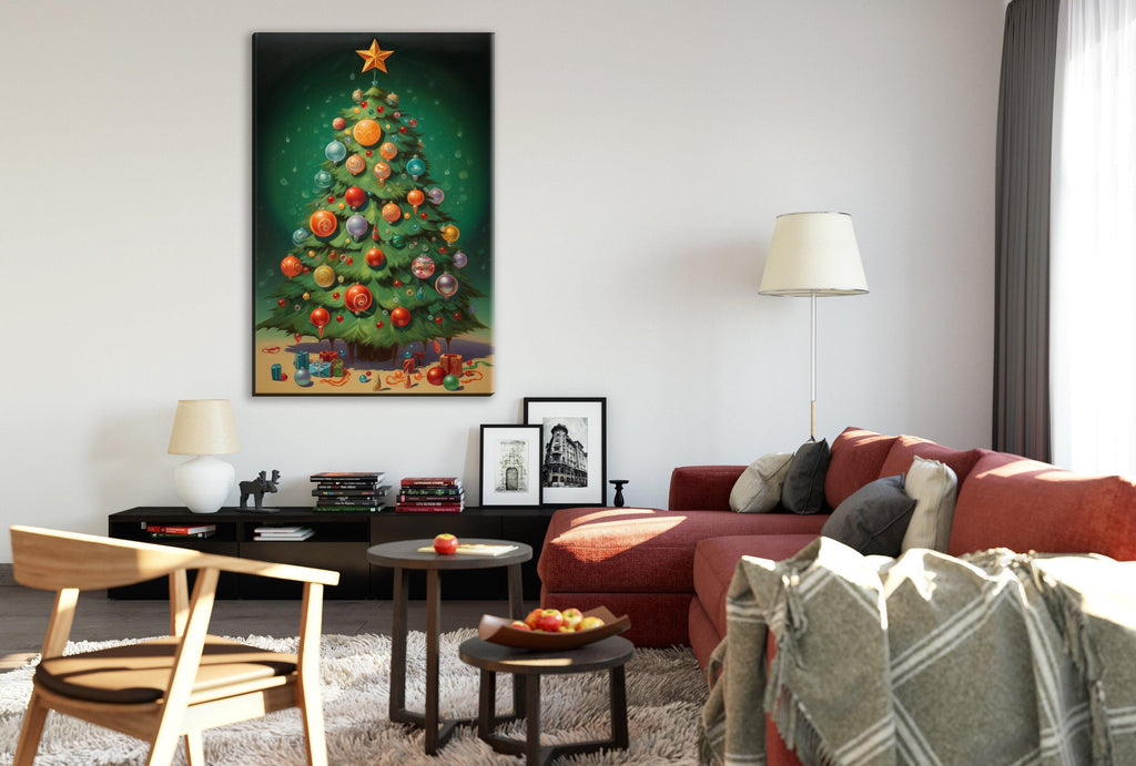 Holiday Tree Canvas | Bright Christmas Art on Extra Large Gallery Wrapped Canvas, Ready to Hang