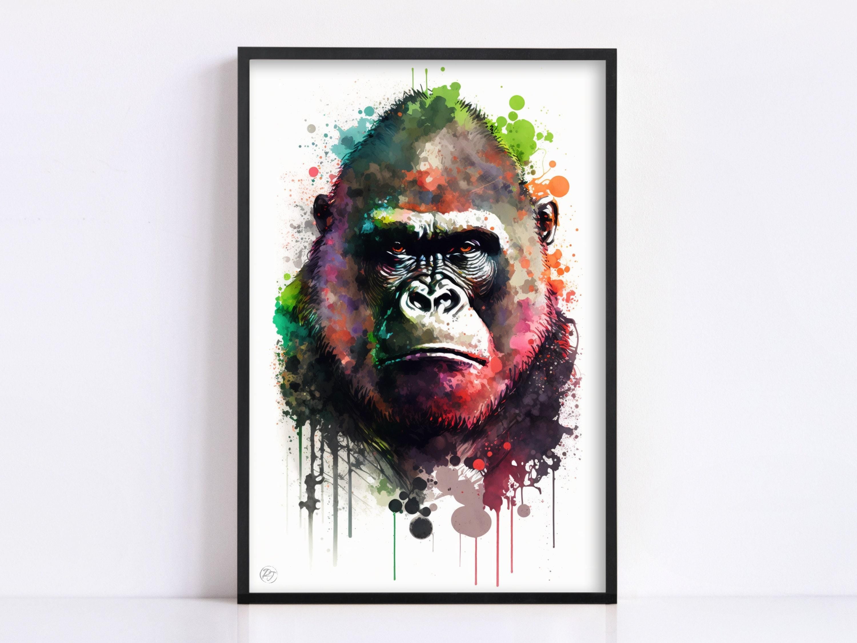 Gorilla Majesty: Watercolor Gorilla Wall Art Print, Giclee Print on Canvas, Artist Paper, Watercolor Paper, Available in Extra Large Sizes