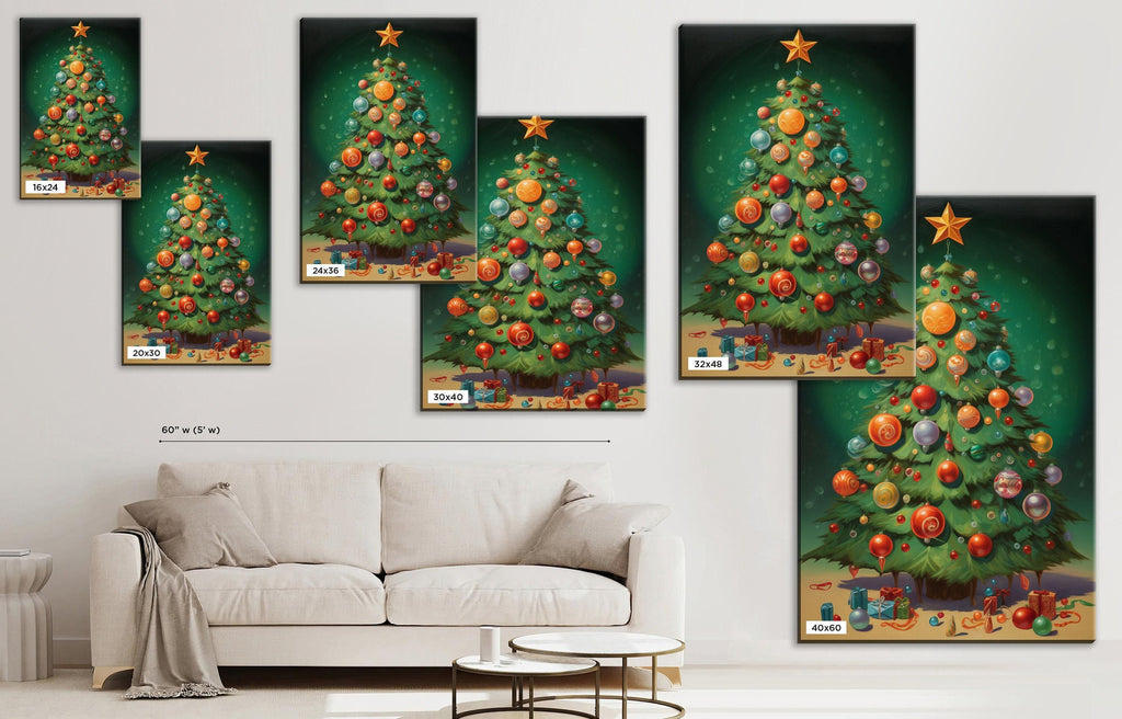 Holiday Tree Canvas | Bright Christmas Art on Extra Large Gallery Wrapped Canvas, Ready to Hang