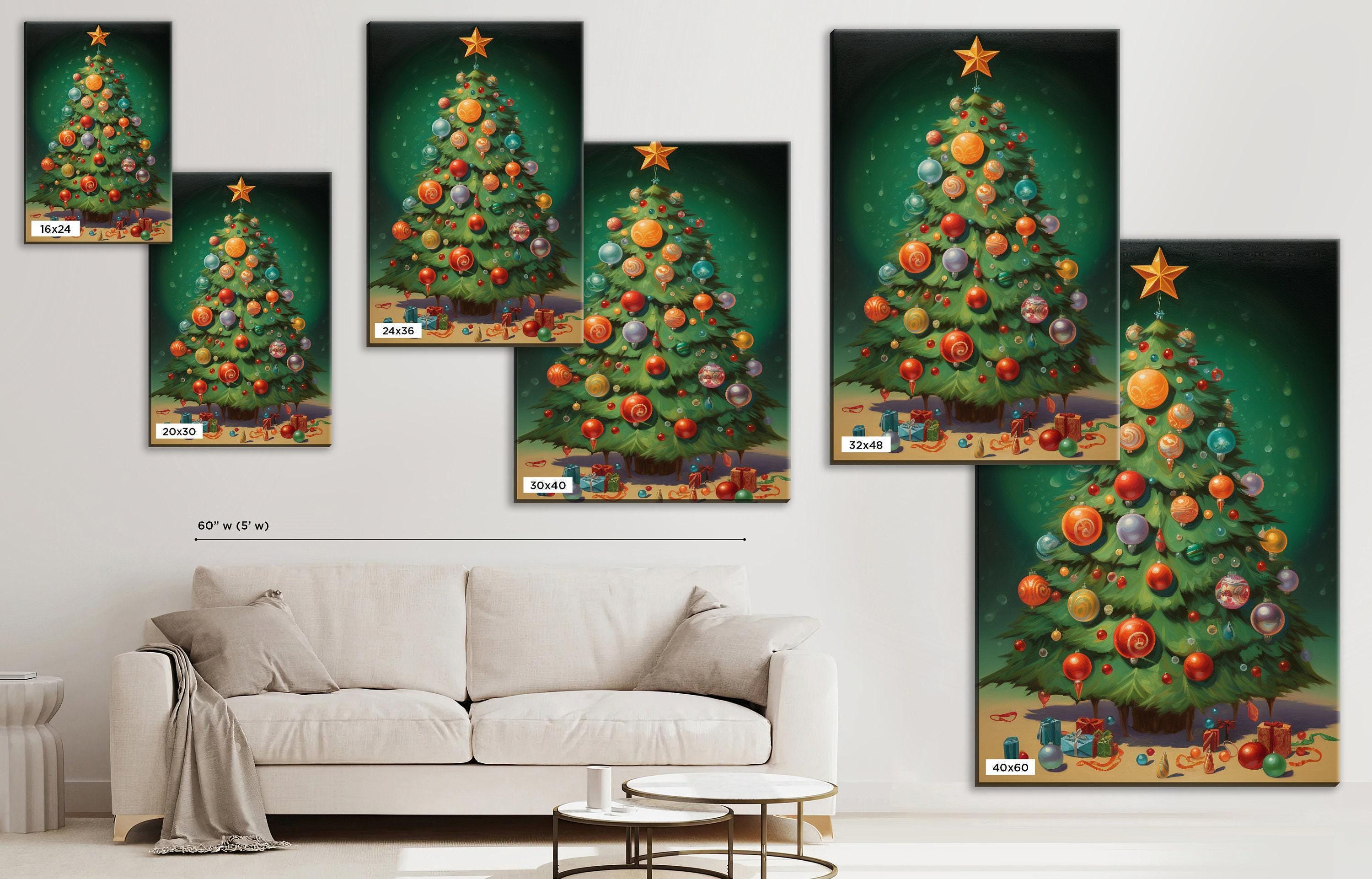 Holiday Tree Canvas | Bright Christmas Art on Extra Large Gallery Wrapped Canvas, Ready to Hang