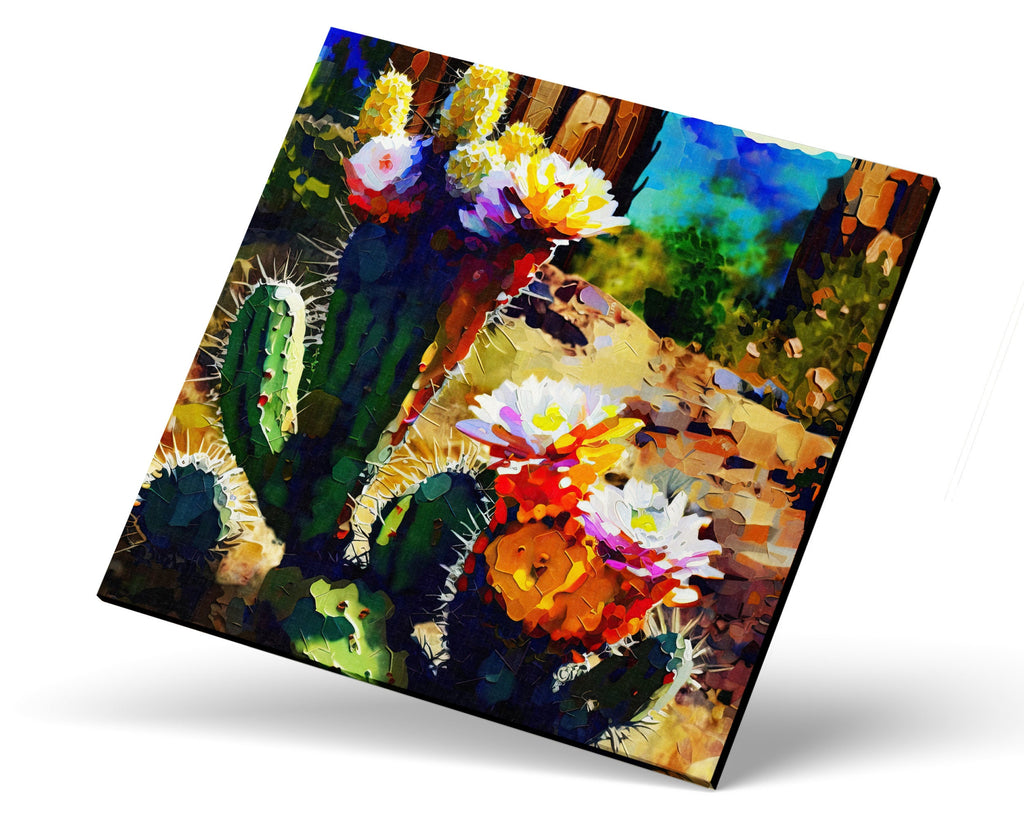 Desert Wall Art - Abstract Saguaro Cactus Bloom on Gallery Wrapped Canvas, Ready to Hang