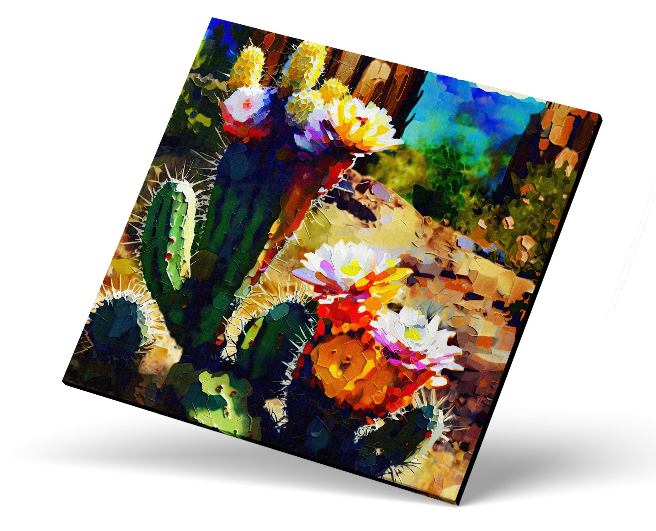 Desert Wall Art - Abstract Saguaro Cactus Bloom on Gallery Wrapped Canvas, Ready to Hang