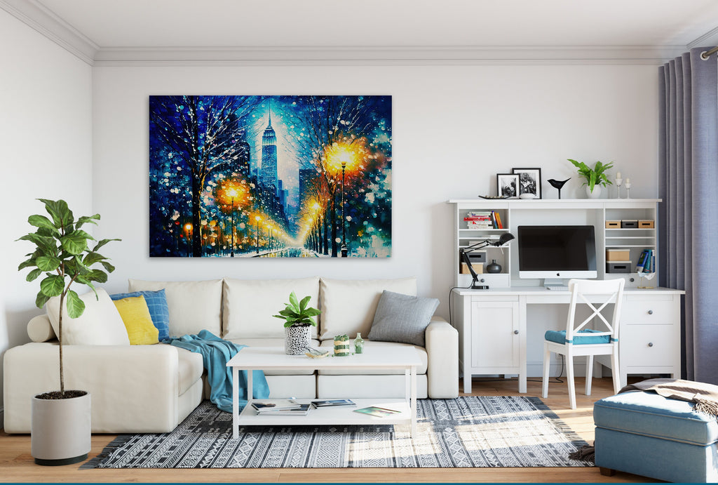 NYC Snow Canvas Print - Vibrant Winter City Artwork on Gallery Ready Canvas