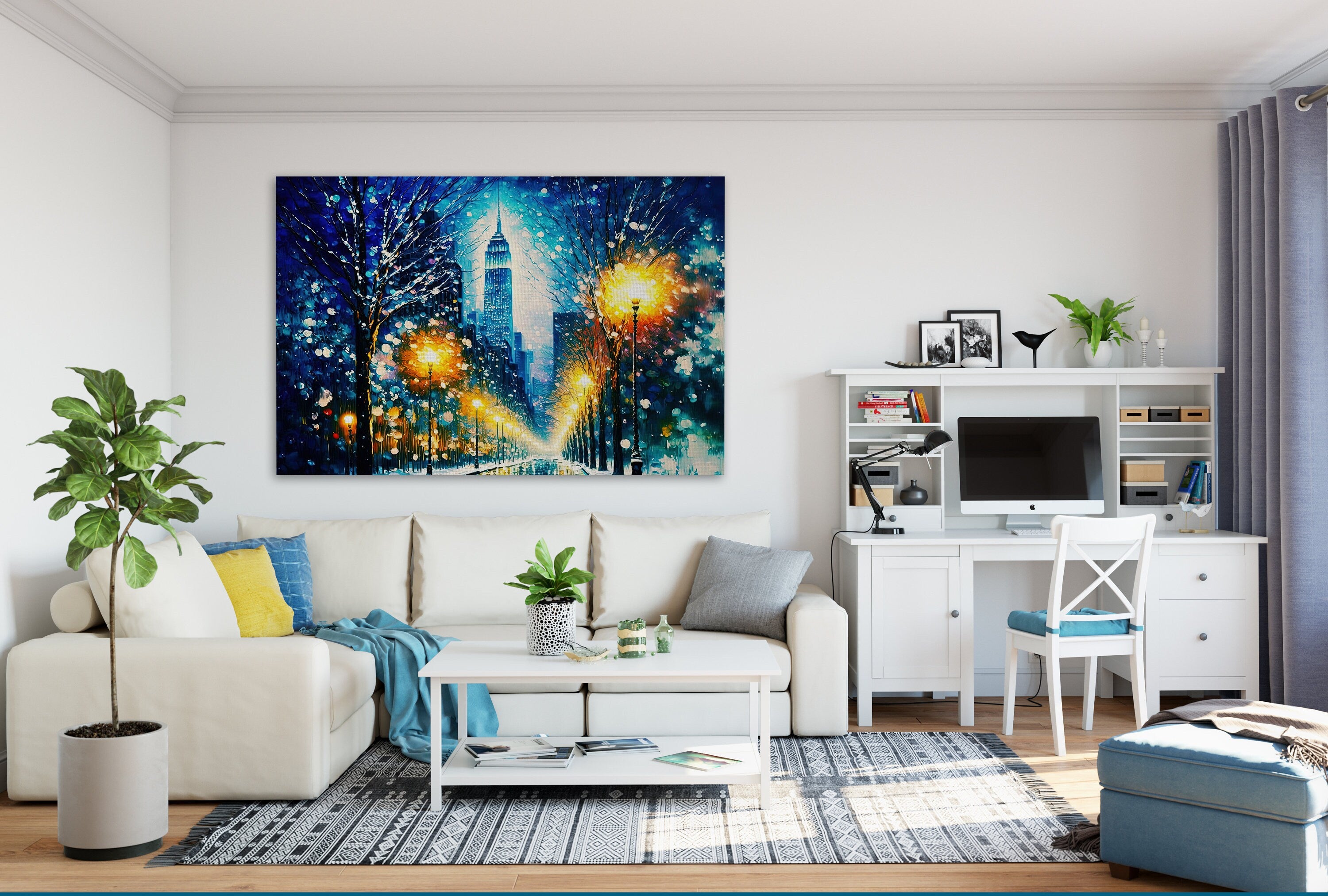 NYC Snow Canvas Print - Vibrant Winter City Artwork on Gallery Ready Canvas