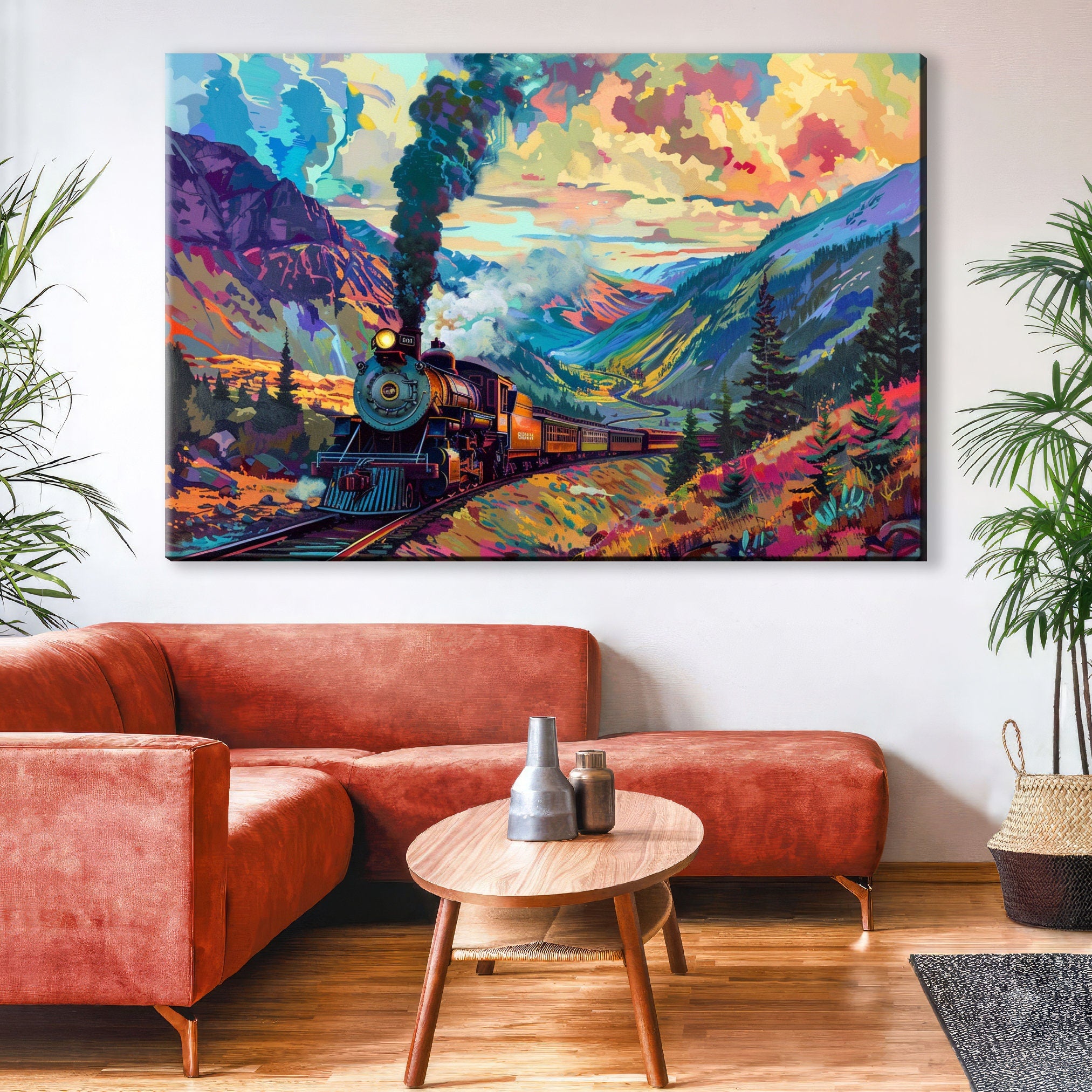 Train Wall Decor | Large Canvas Prints of Classic Train Scene with Durable UV Coating