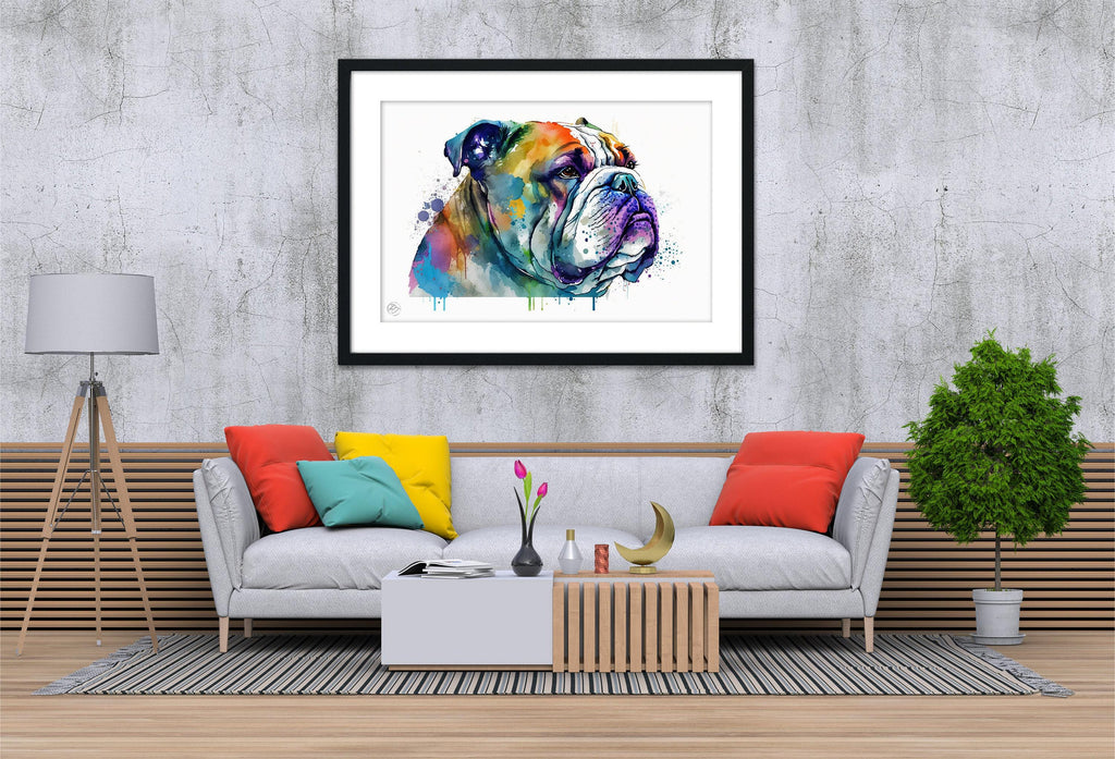 Bulldog Beauty: English Bulldog Watercolor Painting, Giclee Print on Canvas, Artist Paper, Watercolor Paper, Available in Extra Large Sizes