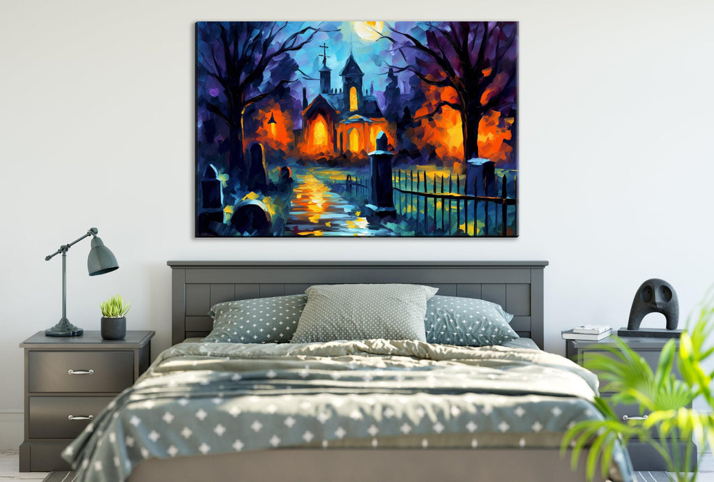 Halloween Wall Art - Spooky Graveyard Large Canvas Print | Gallery Wrapped Artist Canvas