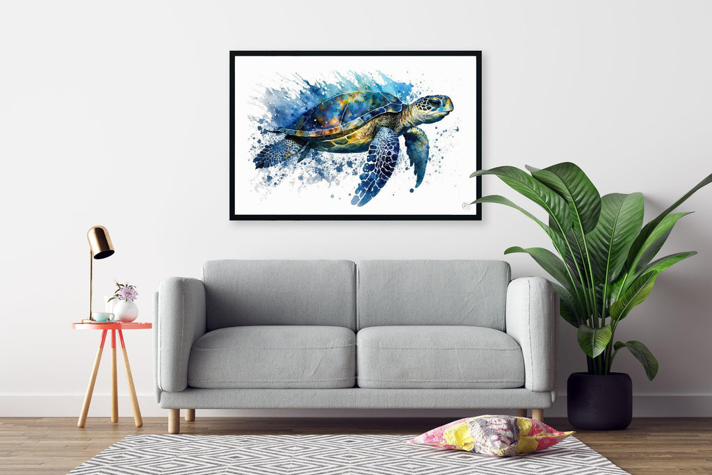 Sea Turtle Watercolor Art Print, Nursery Nautical Canvas Print, Undersea Animal Framed Kids Wall Art
