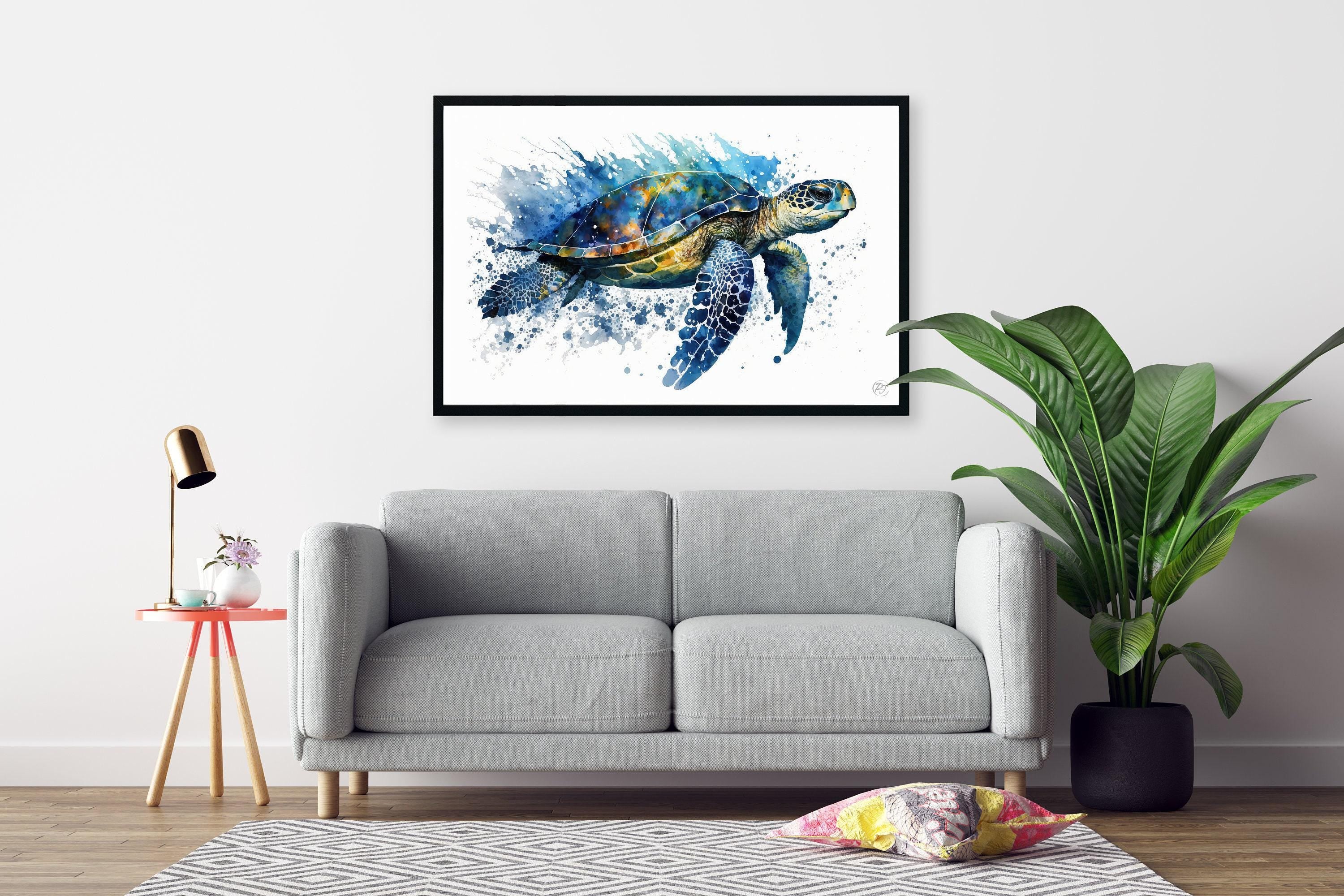Sea Turtle Watercolor Art Print, Nursery Nautical Canvas Print, Undersea Animal Framed Kids Wall Art