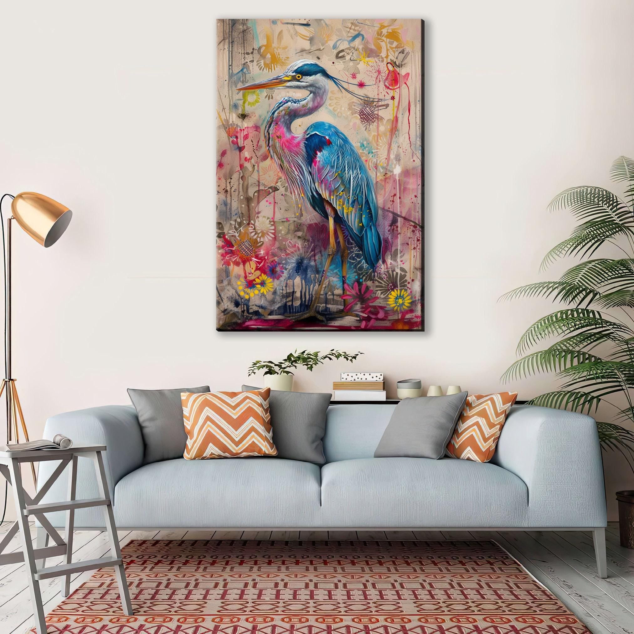Blue Heron Canvas - Large Floral Wall Decor | Gallery Wrapped, Ready to Hang