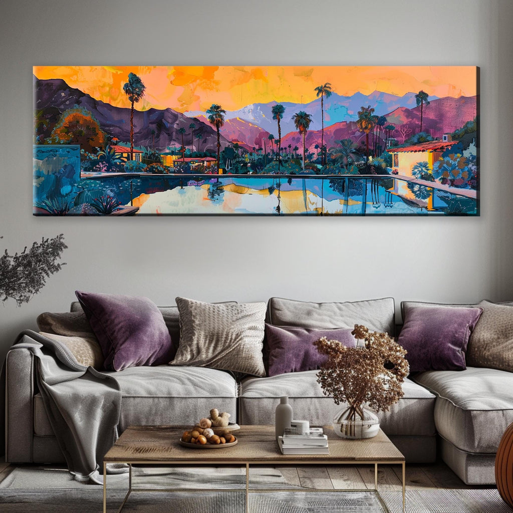 Palm Springs Wall Art – Panoramic Framed Canvas, Extra Large Gallery Wrapped Desert Landscape