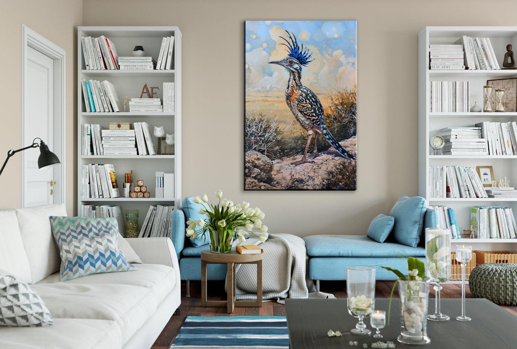 Desert Roadrunner Painting - Southwest Wall Art | Large Canvas Print, Ready to Hang