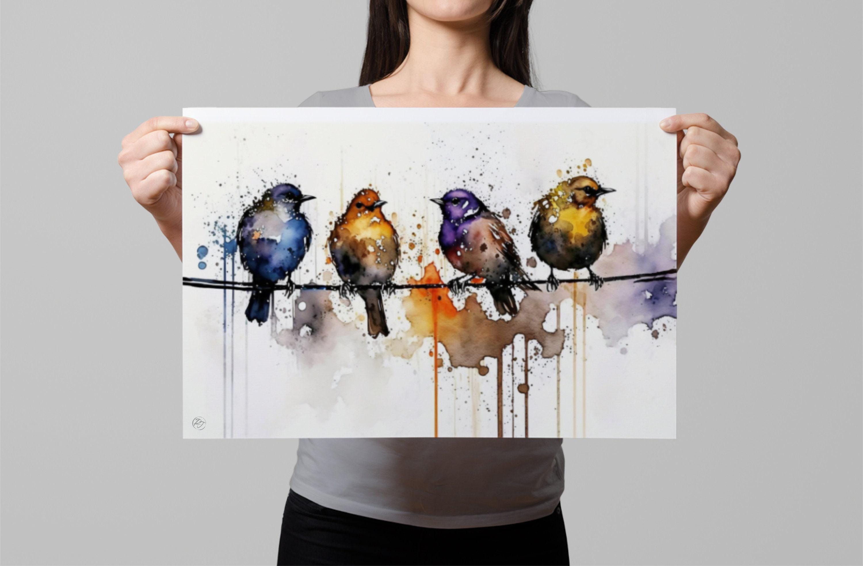 Birdwatcher's Delight: Bird Flock Watercolor, Giclee Print on Canvas, Artist Paper, Watercolor Paper, Available in Extra Large Sizes