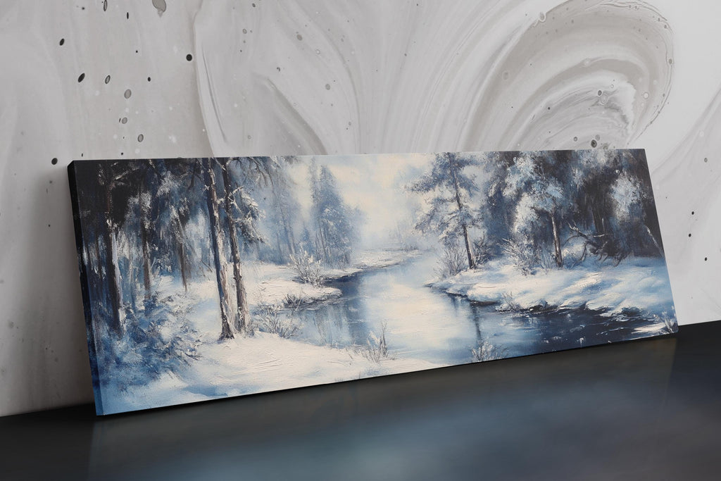 a painting of a winter scene on a canvas