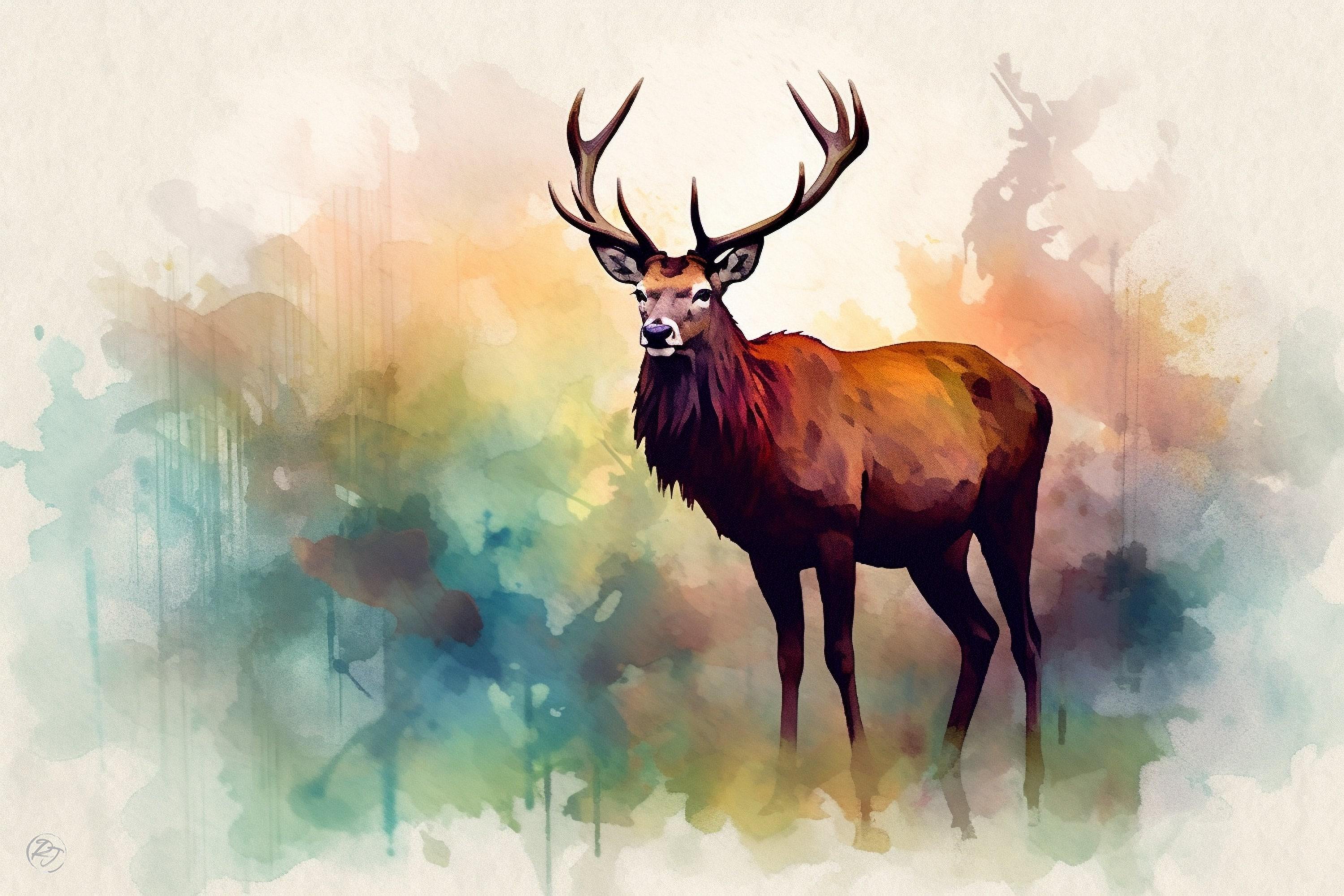 Reindeer Portrait Watercolor - Christmas Home Decor, Giclee Print on Canvas, Artist Paper, Watercolor Paper, Available in Extra Large Sizes