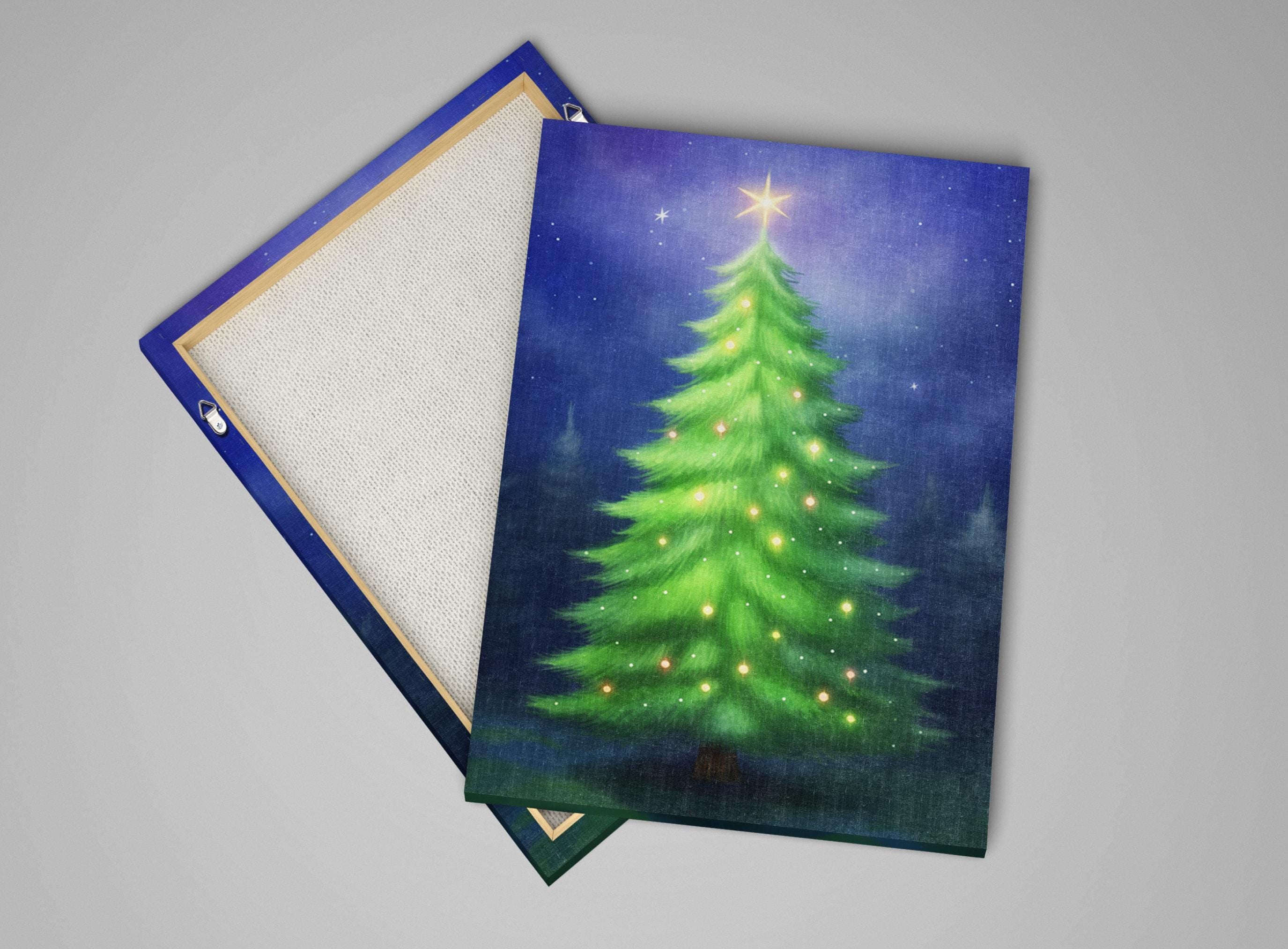 Christmas Canvas Art - Digital Holiday Tree Giclee Print Canvas, Ready to Hang, Large