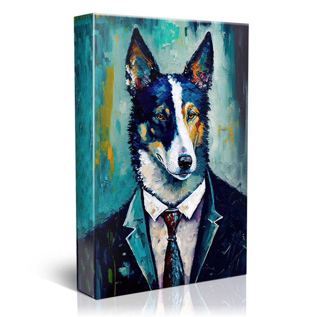 Dog In Suit Art – Funny Dog Canvas Mixed Breed Husky German Shepherd Print