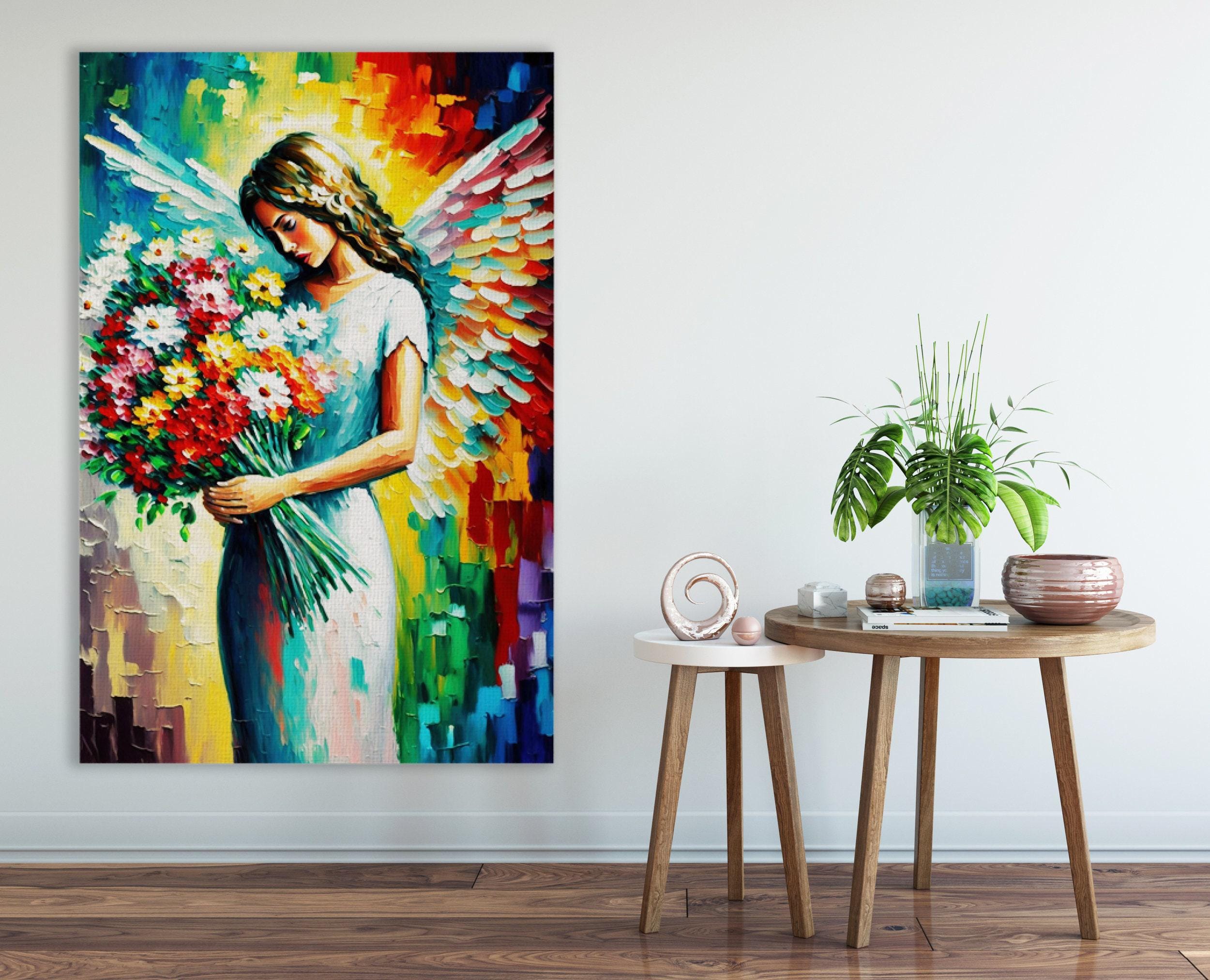 Angel Wall Art – Beautiful Flower Angel Print on Large Gallery Wrapped Canvas