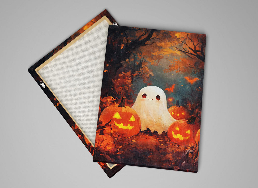 Cute Ghost Wall Art – Extra Large Halloween Canvas | Festive Pumpkin Painting