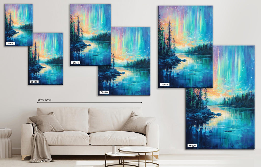 a living room with a couch and a painting on the wall