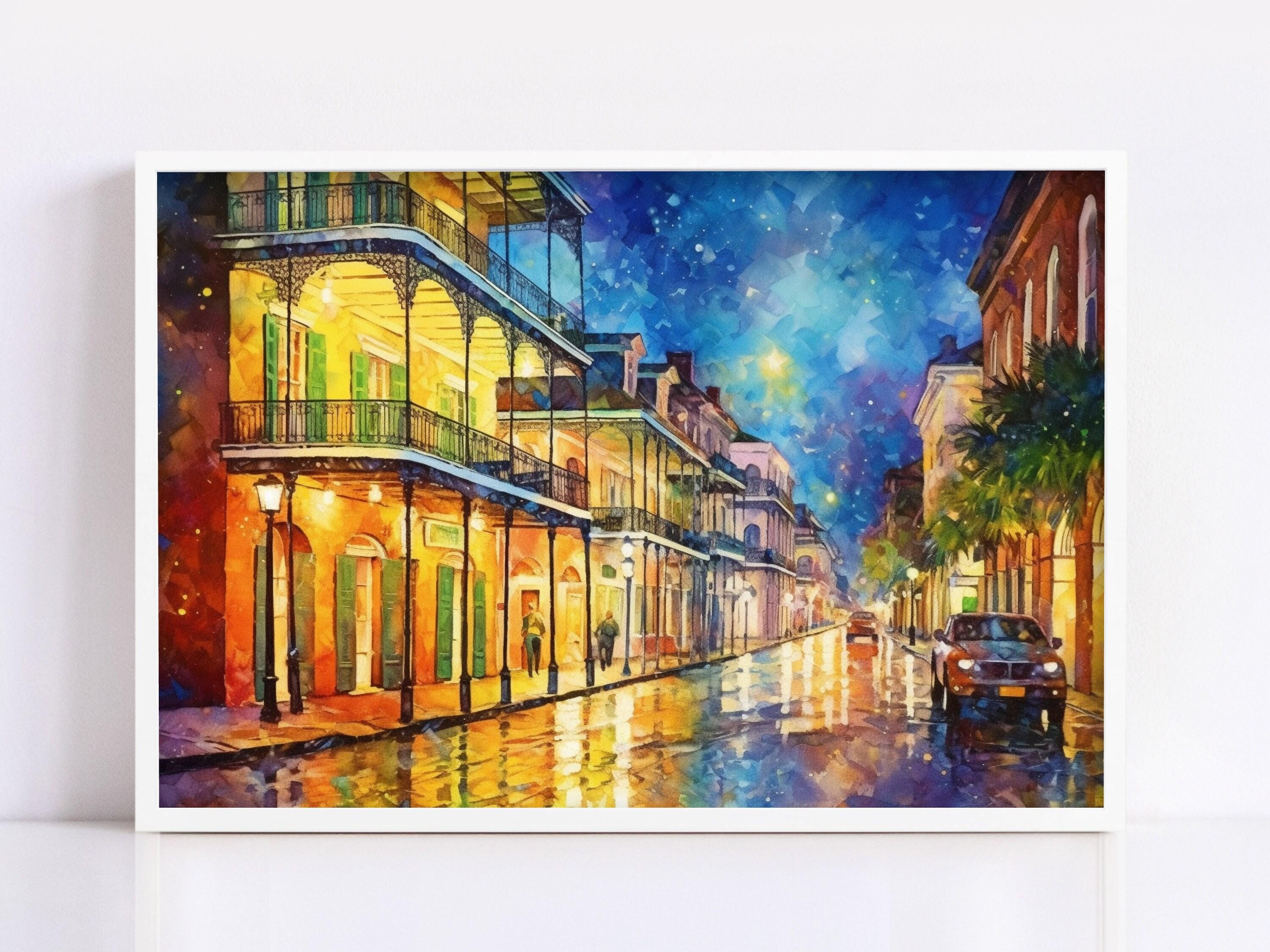 French Quarter Streets - New Orleans Watercolor, Giclee Print on Canvas, Artist Paper, Watercolor Paper, Available in Extra Large Sizes