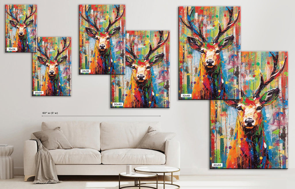 Christmas Reindeer Art - Colorful Pop Art Holiday Wall Decor | Extra Large Canvas Print