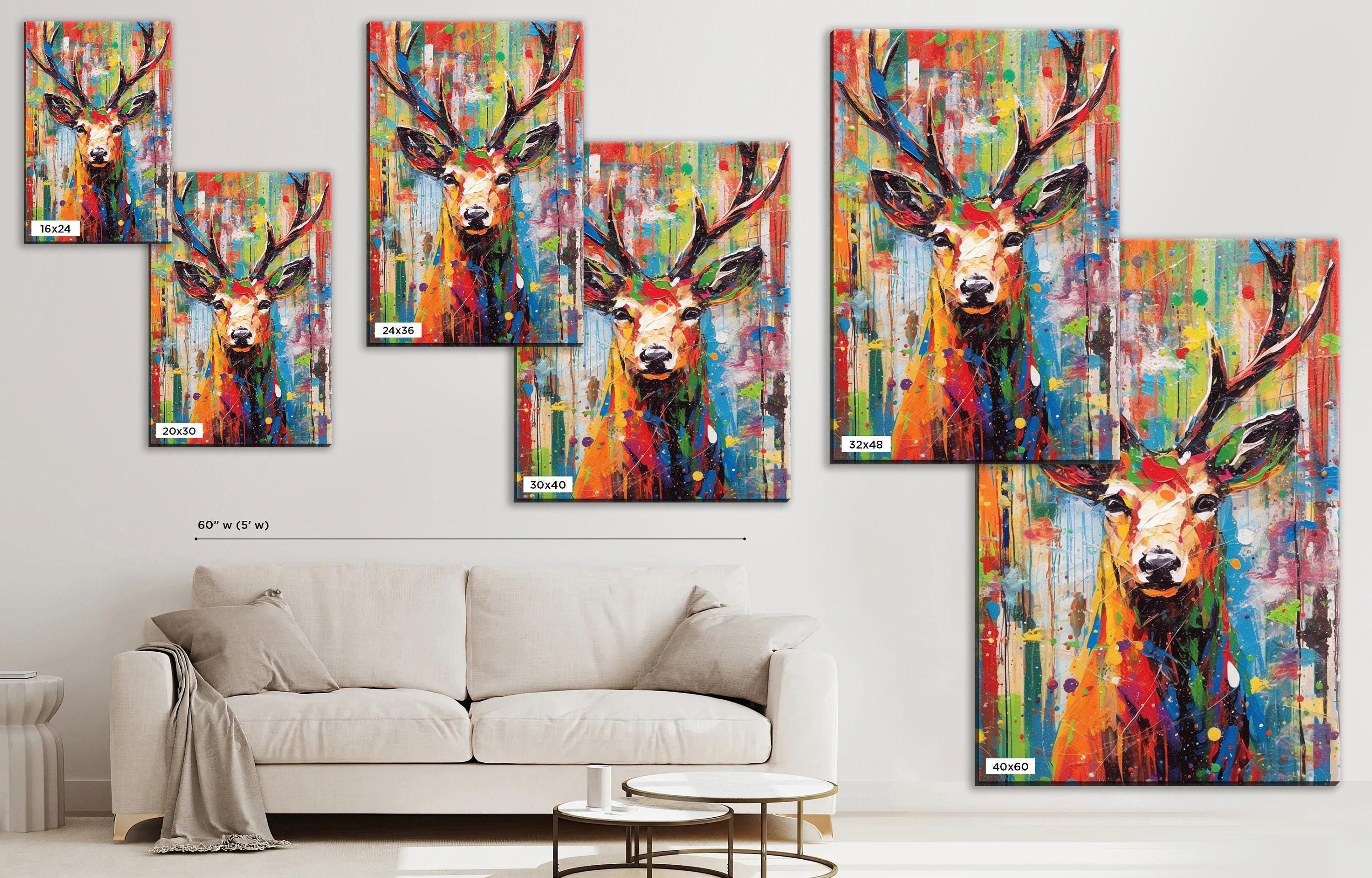 Christmas Reindeer Art - Colorful Pop Art Holiday Wall Decor | Extra Large Canvas Print