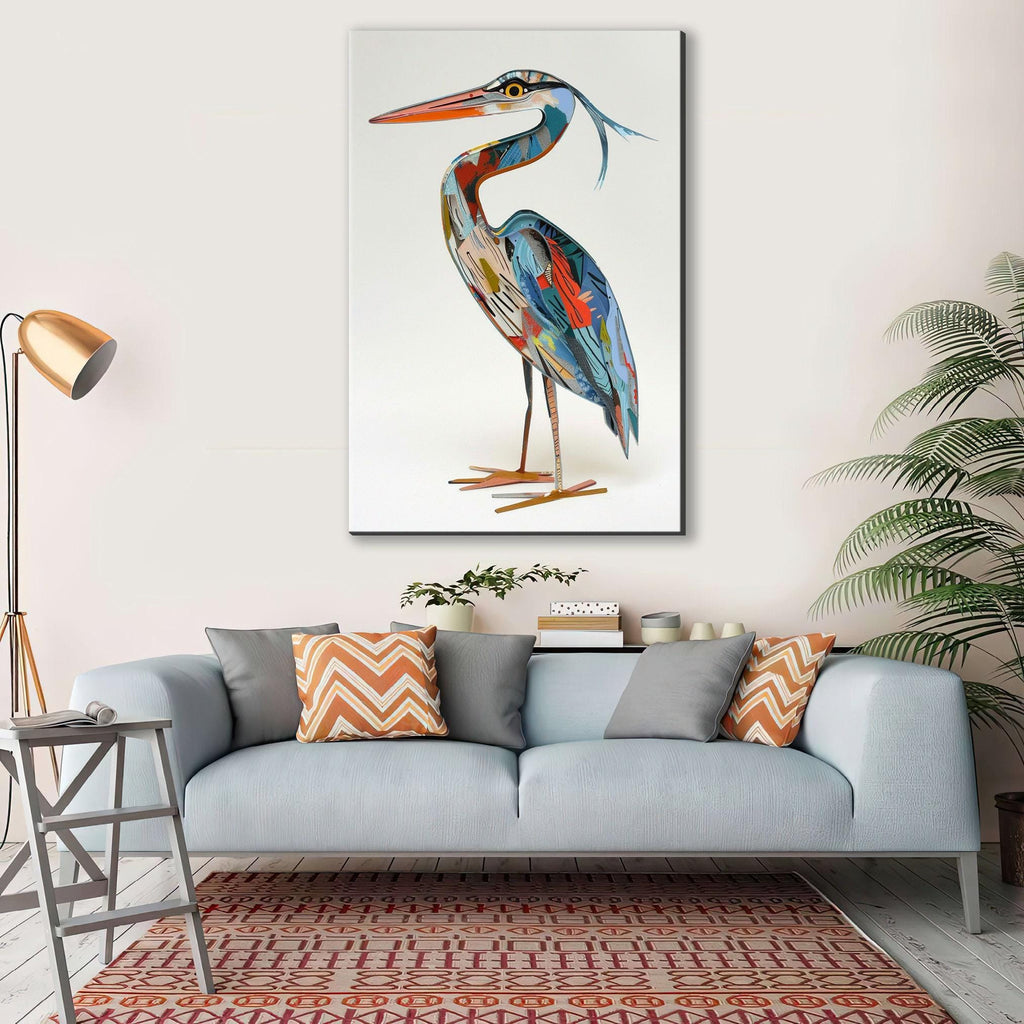Blue Heron Wall Art – Funny Blue Heron Collage on Gallery Wrapped Canvas, Ready to Hang