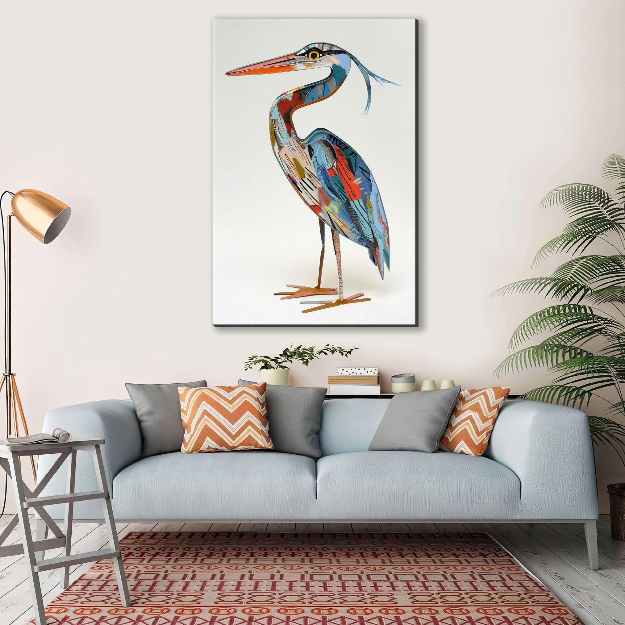 Blue Heron Wall Art – Funny Blue Heron Collage on Gallery Wrapped Canvas, Ready to Hang