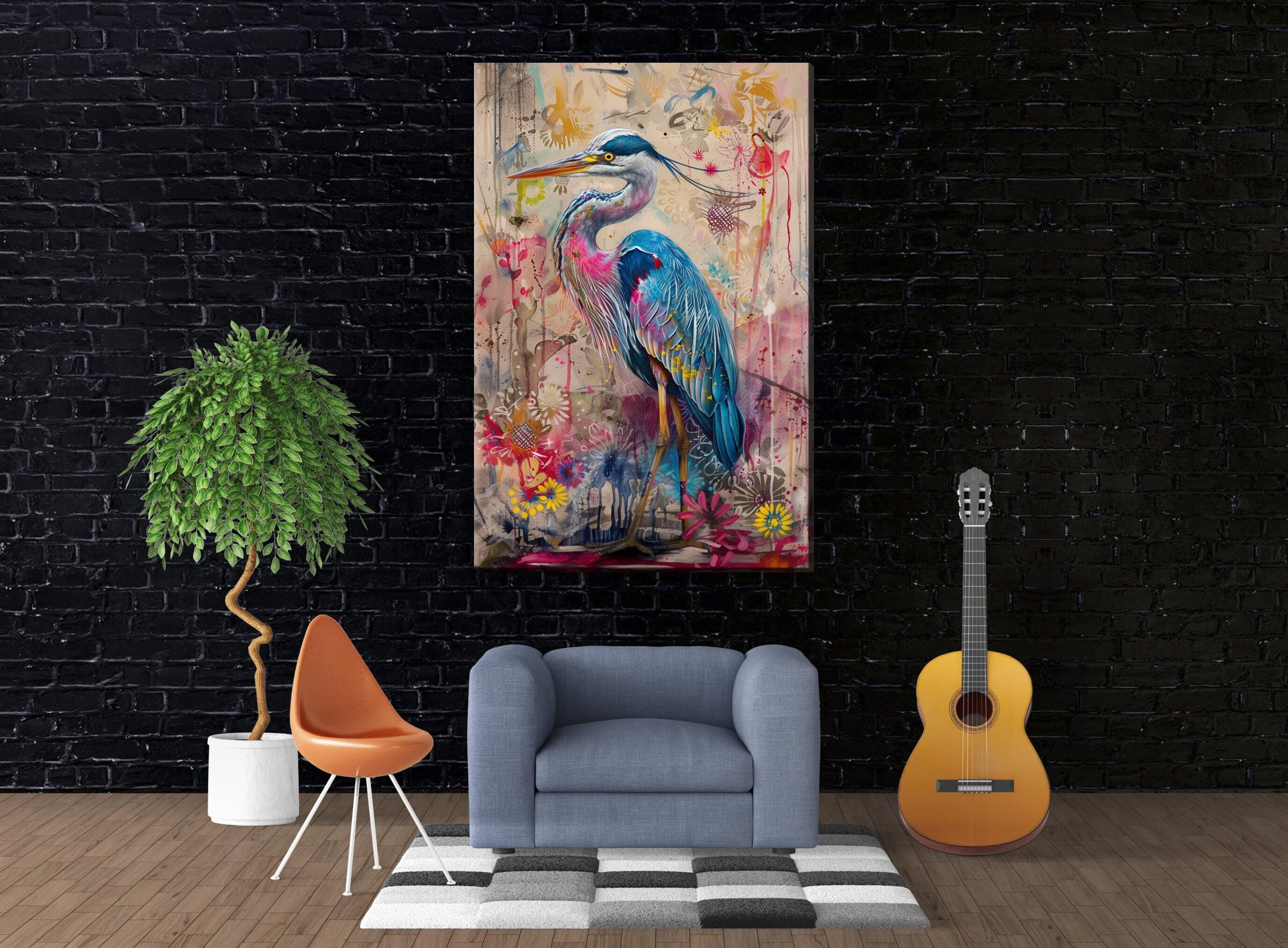 Blue Heron Canvas - Large Floral Wall Decor | Gallery Wrapped, Ready to Hang