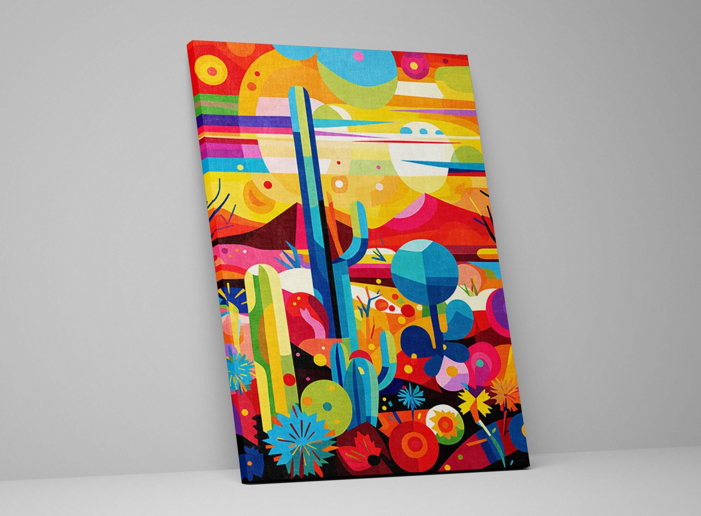 Geometric Desert Art - Large Canvas Cactus Print | Modern Southwest Wall Art