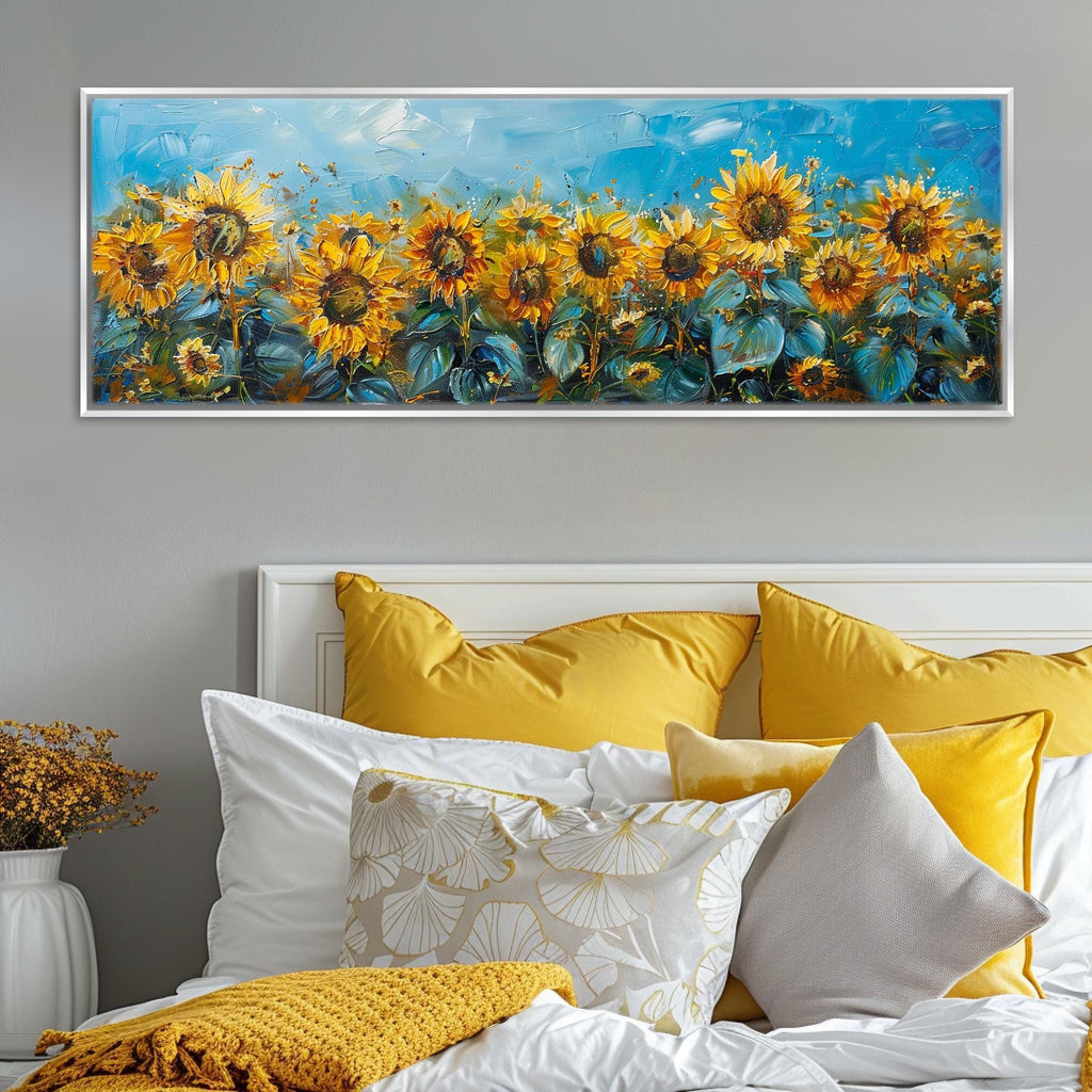 Panoramic Sunflower Wall Art – Large Framed Canvas Print | Ready to Hang