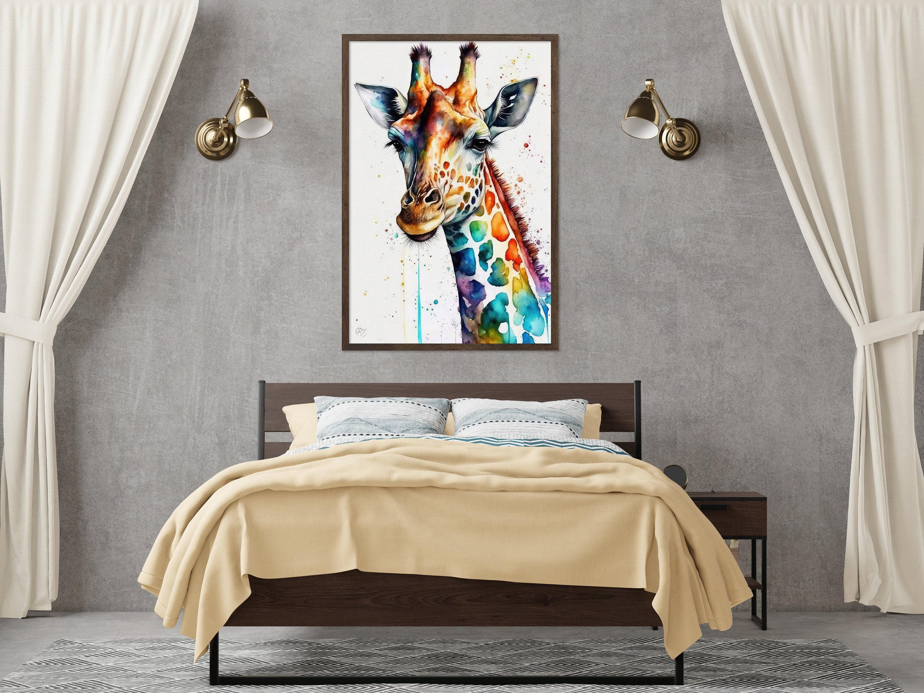 Giraffe Watercolor Art Print, Nursery Animal Canvas Print, Wildlife Framed Kids Wall Art