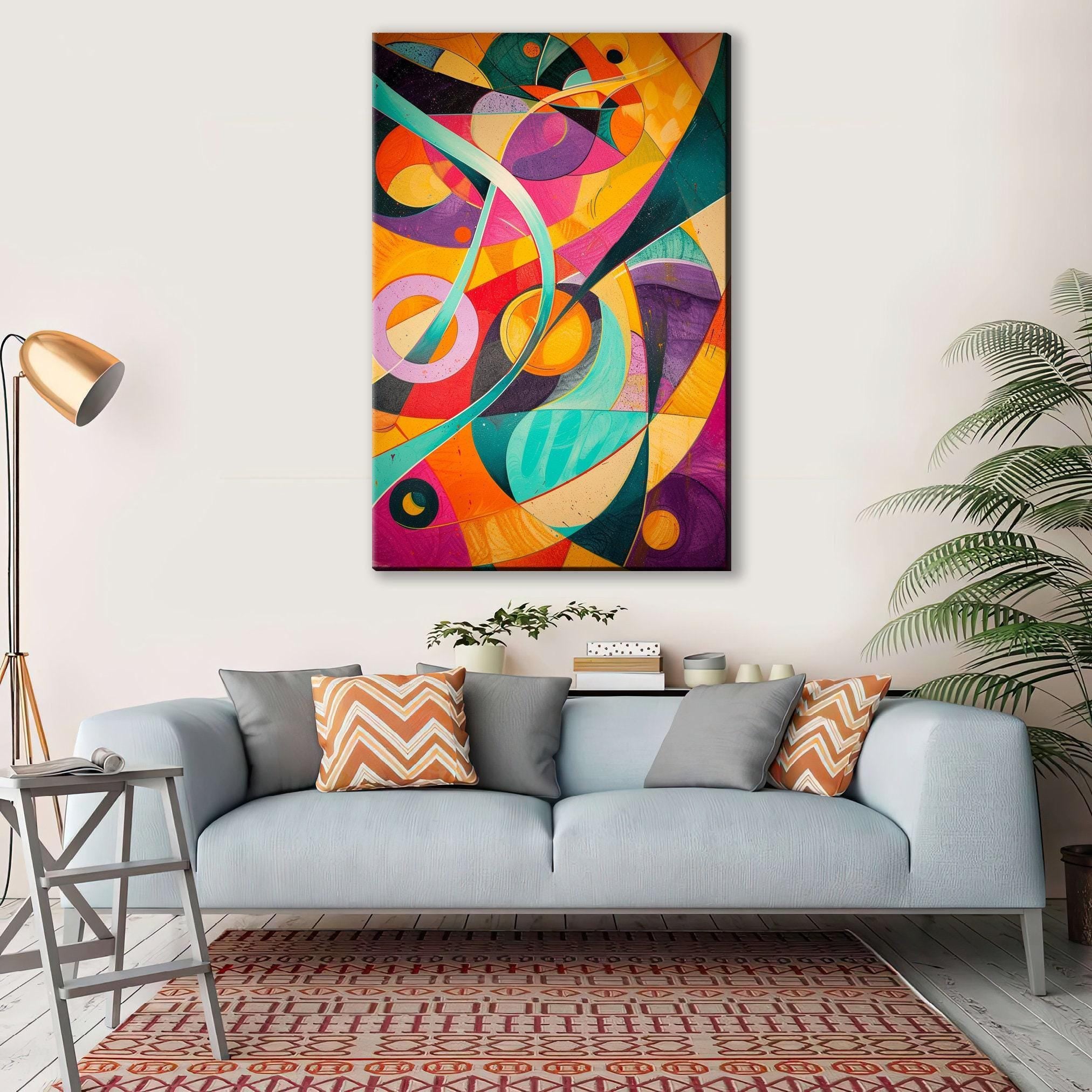 Retro Futurism Wall Art – Extra Large Abstract Canvas Print, Gallery Wrapped & Ready to Hang