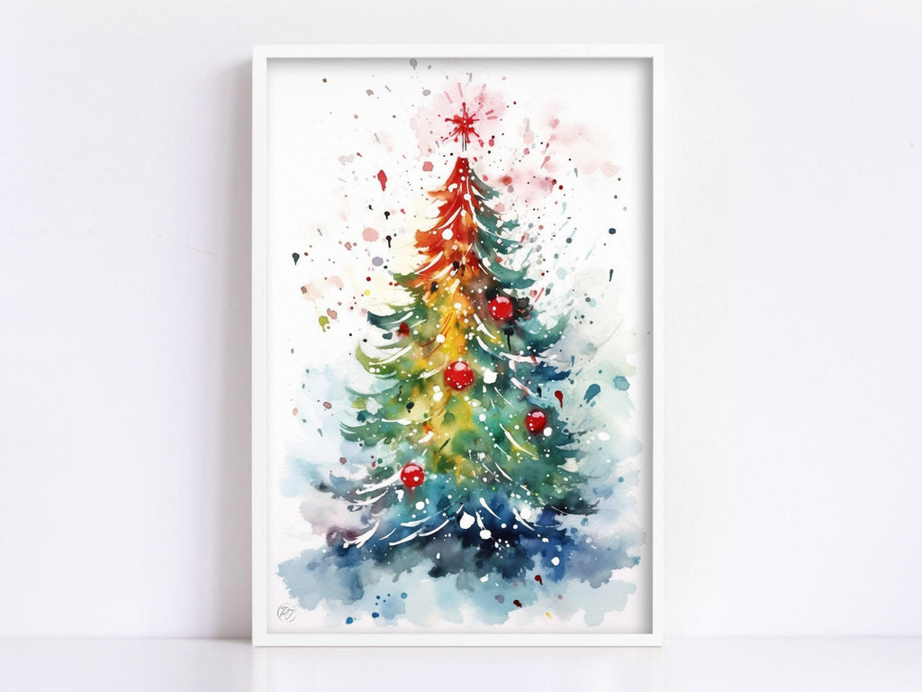 Watercolor Christmas Tree - Festive Holiday Wall Art, Giclee Print on Canvas, Artist Paper, Watercolor Paper, Available in Extra Large Sizes