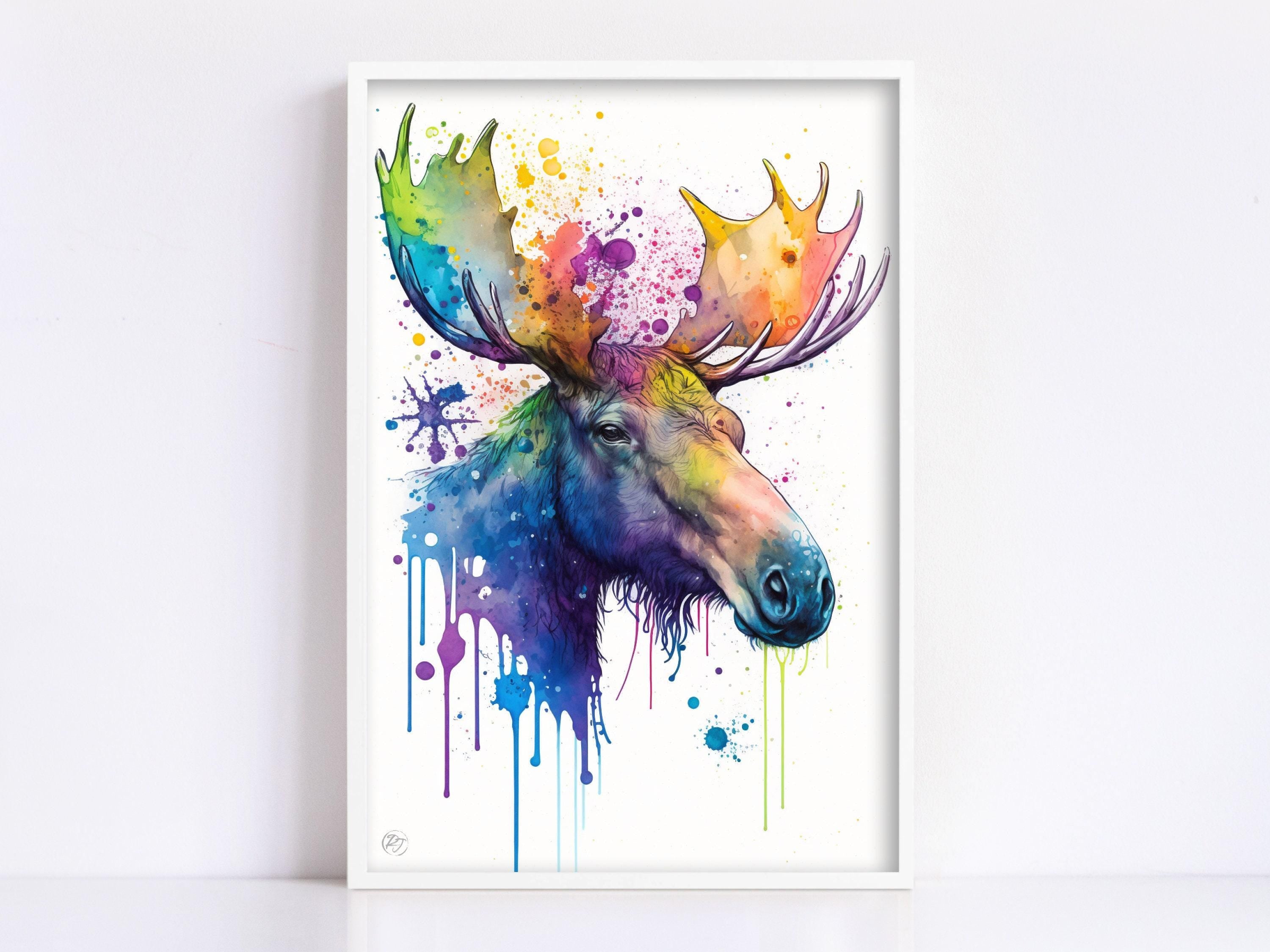 Wildlife Majesty: Moose Watercolor Painting, Giclee Print on Canvas, Artist Paper, Watercolor Paper, Available in Extra Large Sizes