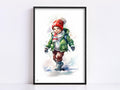 Joyful Christmas Child - Festive Holiday Watercolor, Giclee Print on Canvas, Artist Paper, Watercolor Paper, Available in Extra Large Sizes
